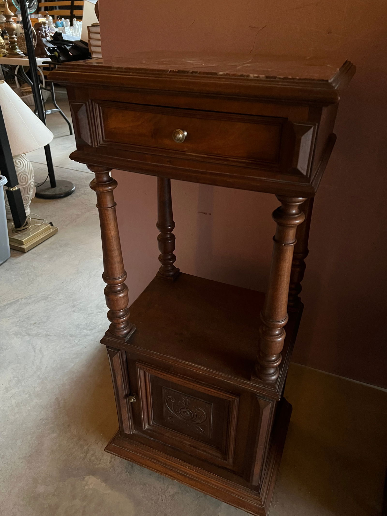 Marble Top Walnut Nightstand (1 of 6)