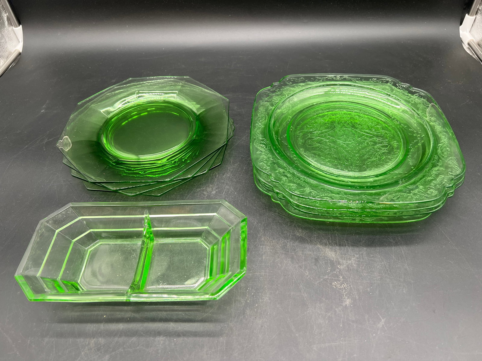 Lot of 9 Green Depression Glassware (1 of 10)