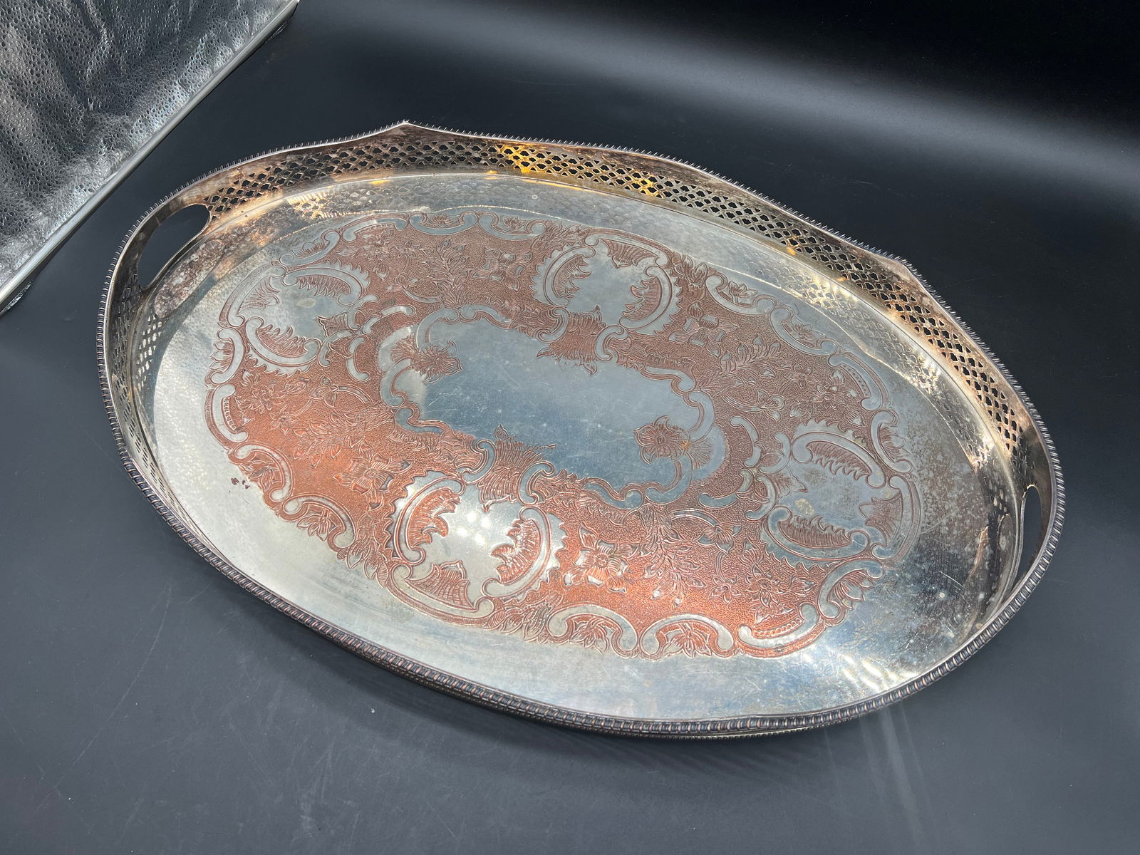 Large Silver on Copper Serving Tray - 2