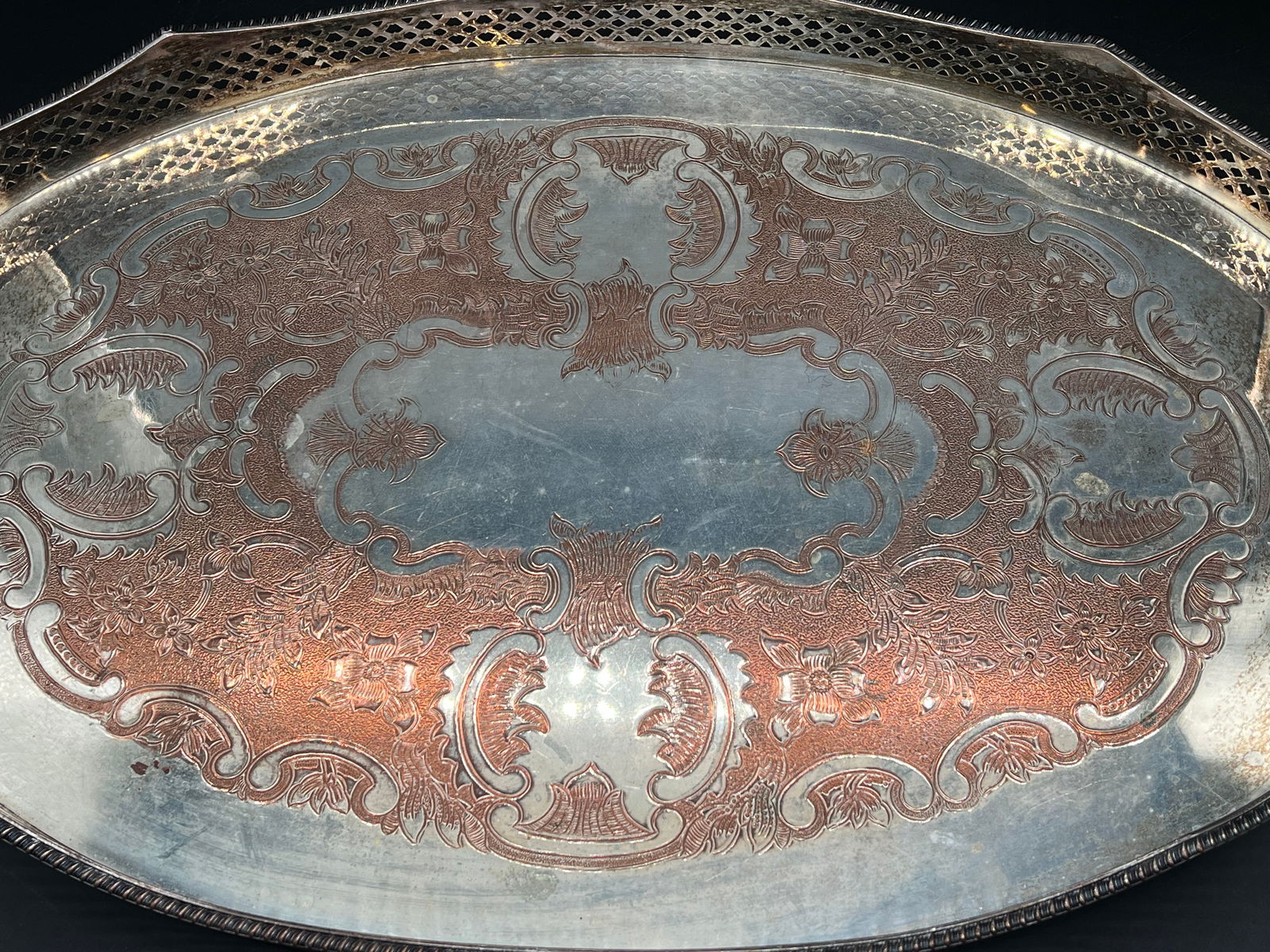 Large Silver on Copper Serving Tray - 3