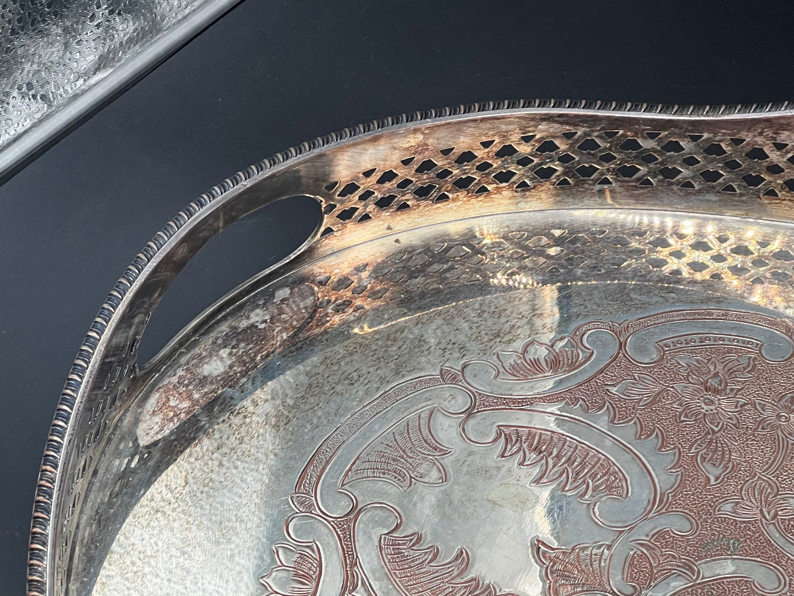 Large Silver on Copper Serving Tray - 4