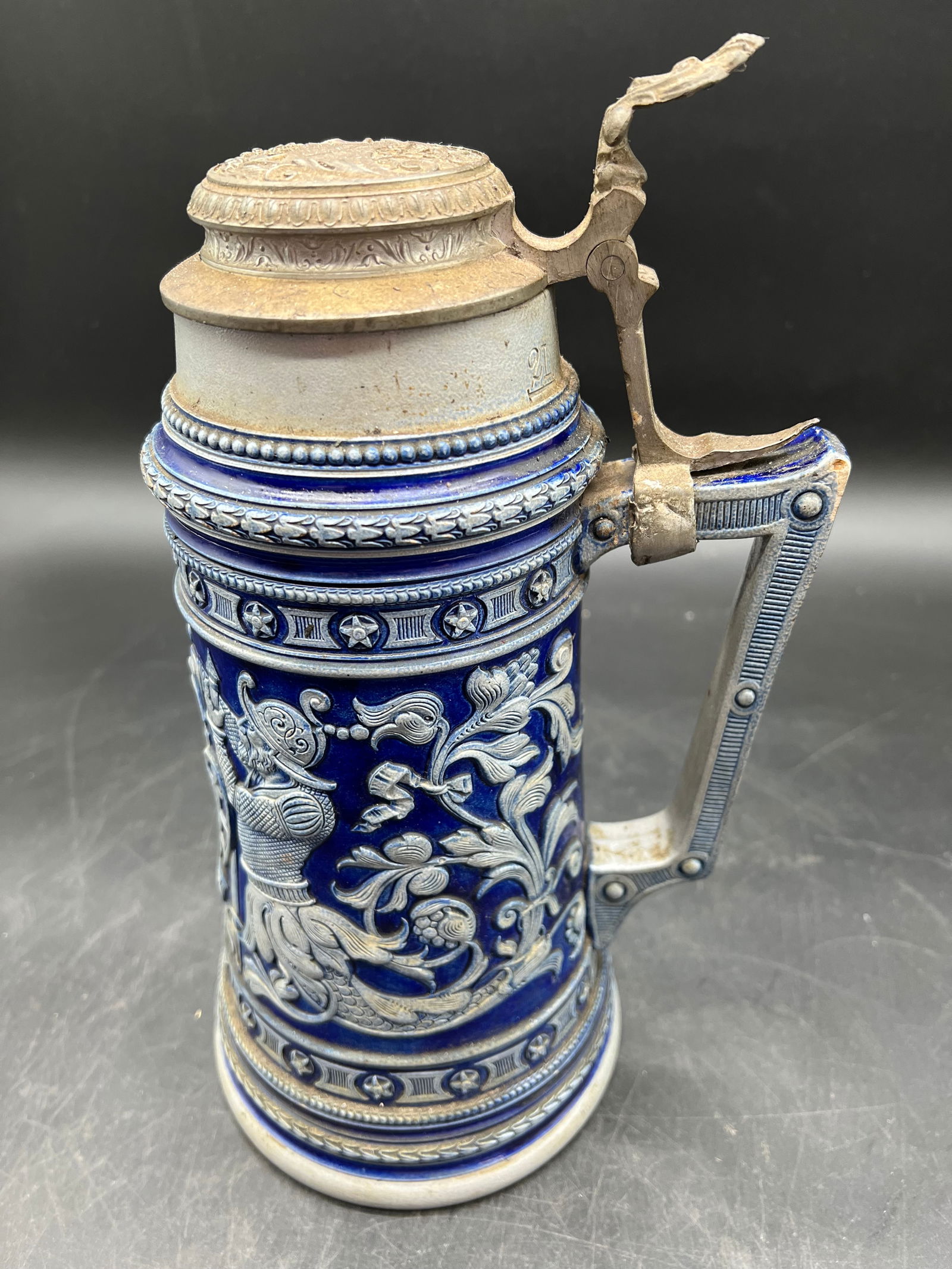 German Westerwald Lidded Beer Stein - 3