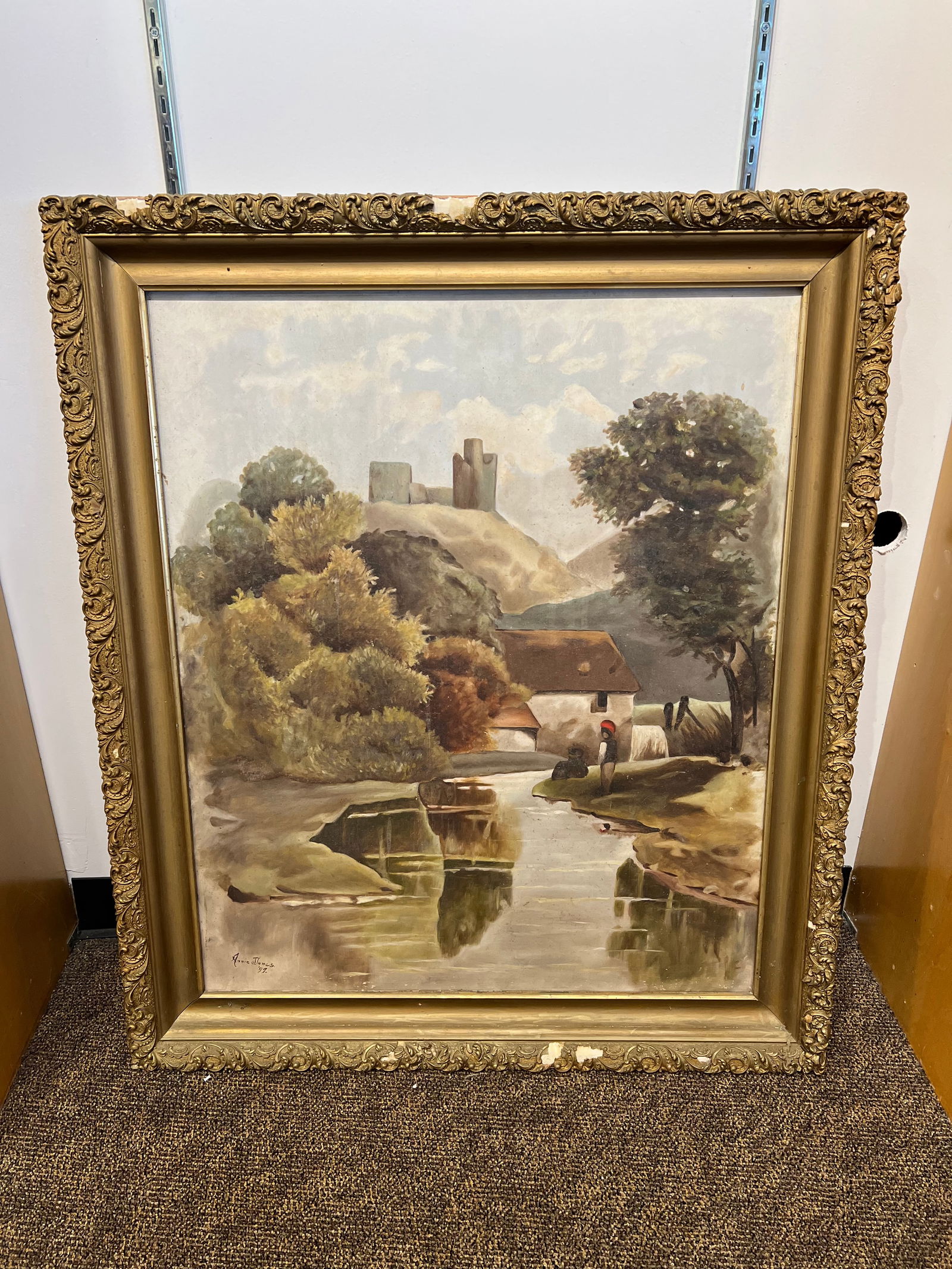 Signed Jamie Jones Oil on Canvas - Cottage Pond Scene: Signed Jamie Jones Oil on Canvas - Cottage Pond Scene