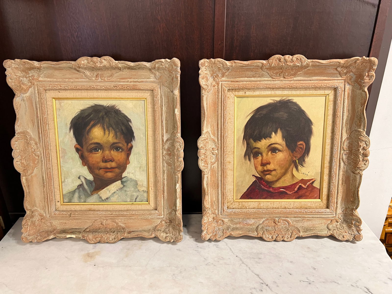 Pair of Signed J. Dias Oil on Canvas Portraits: Pair of Signed J. Dias Oil on Canvas Portraits