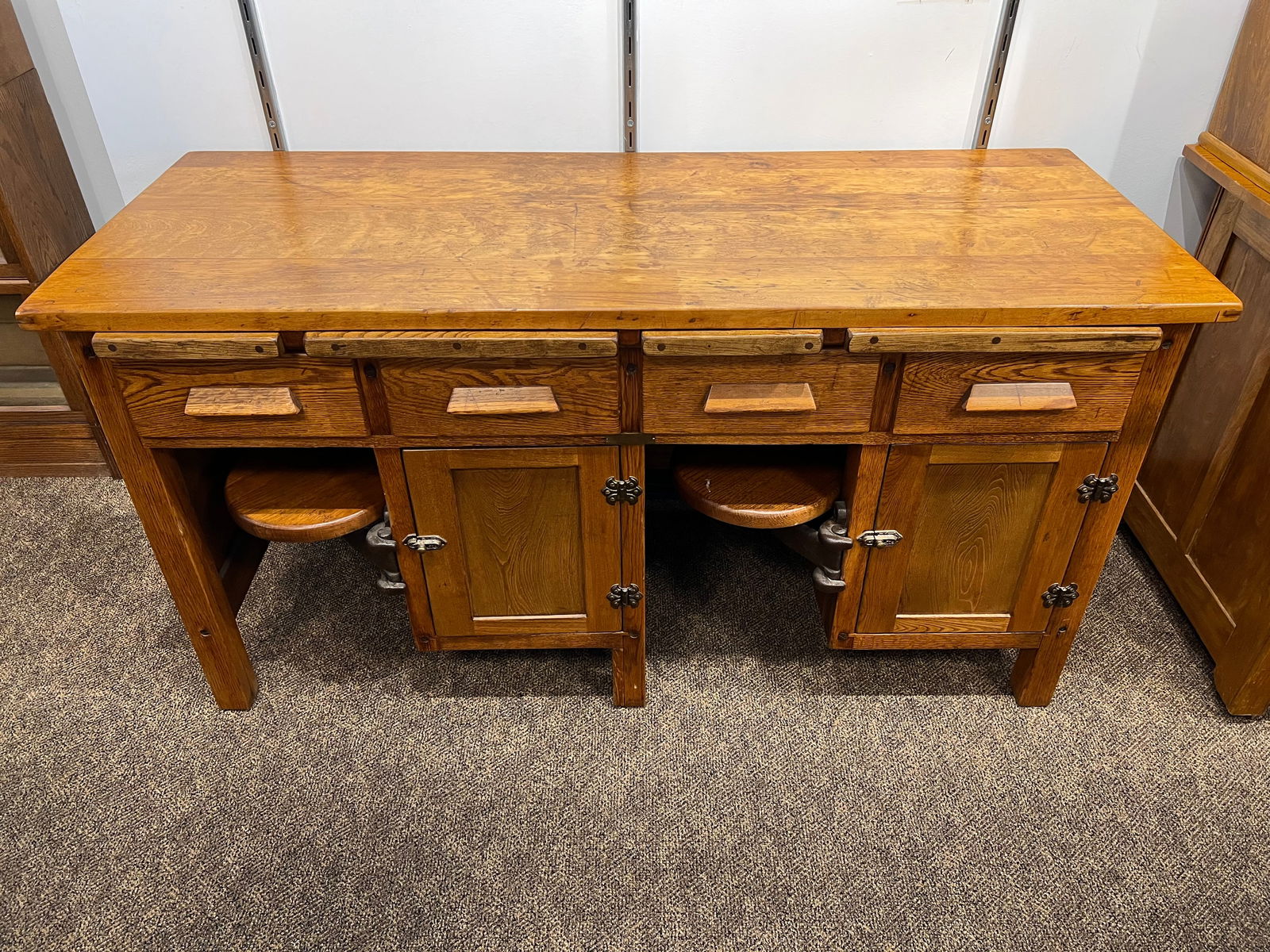 Oak Desk with Fold Out Seats (1 of 7)