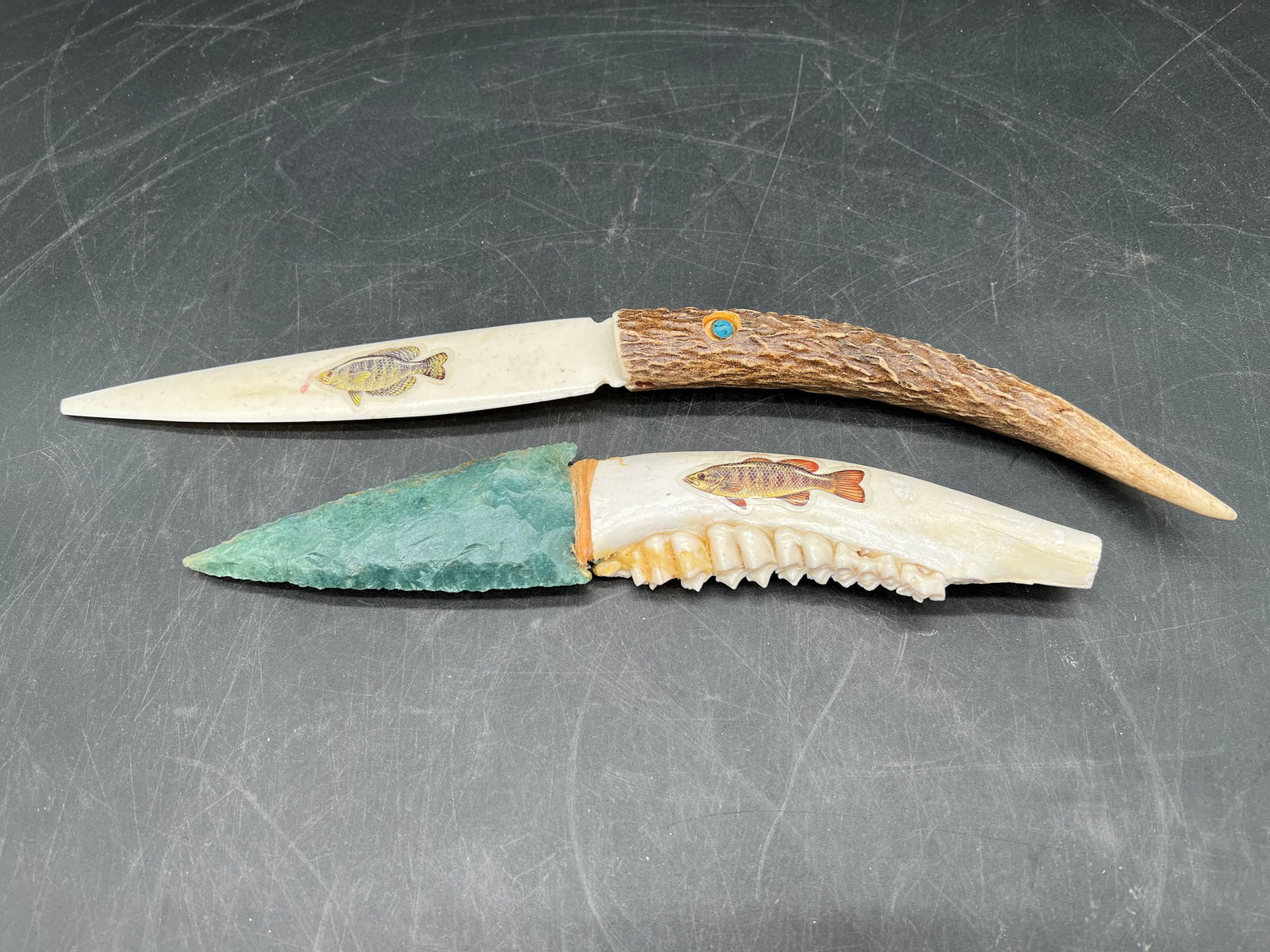 Lot of 2 Handmade Antler & Jawbone Knives: Lot of 2 Handmade Antler & Jawbone Knives