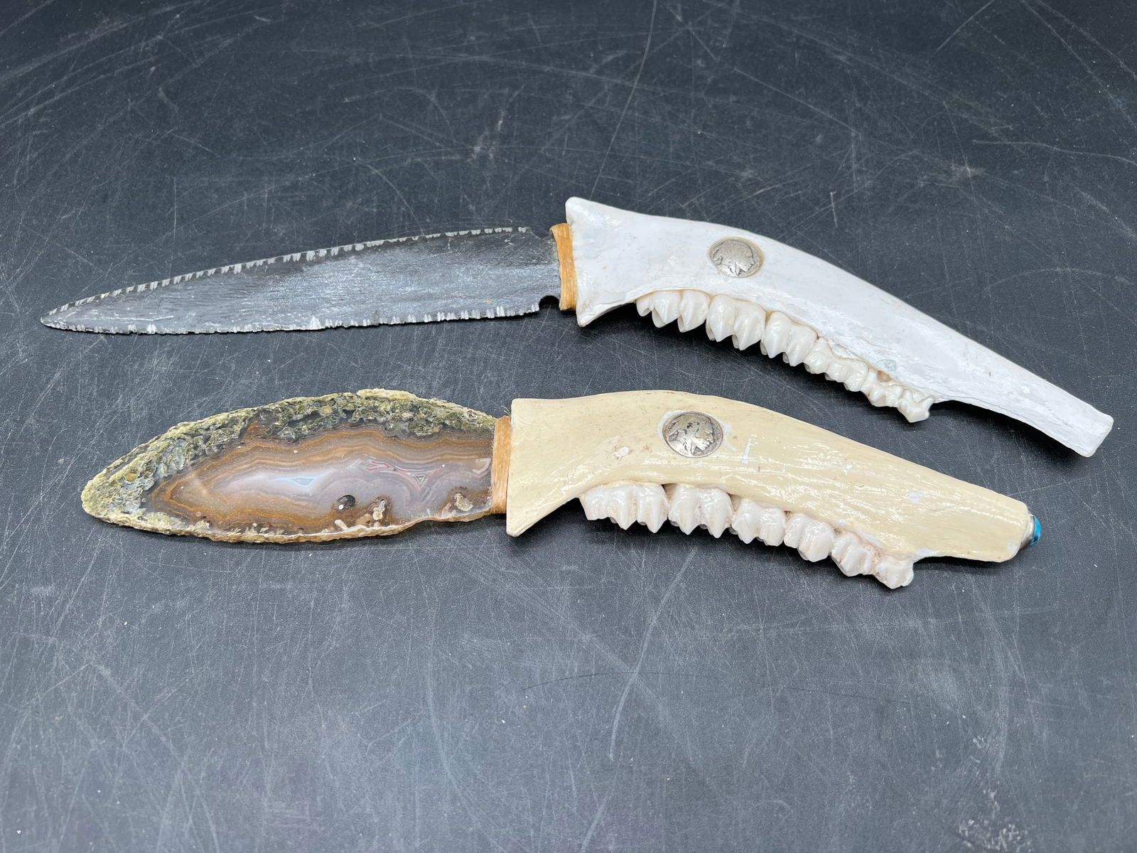 Lot of 2 Handmade Jawbone Knives: Lot of 2 Handmade Jawbone Knives