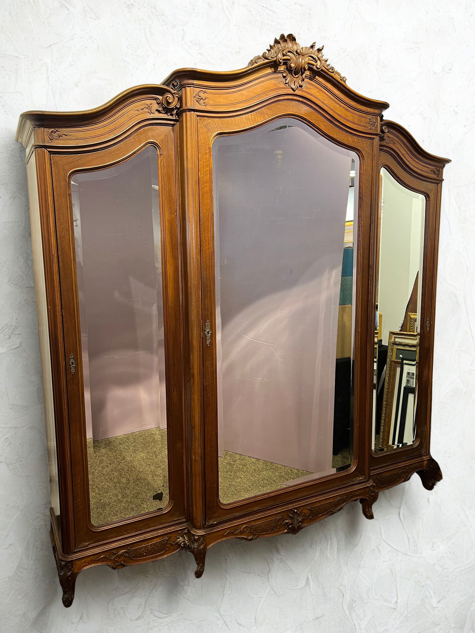 Louis XV Style Walnut Triple Door Armoire (1 of 15)