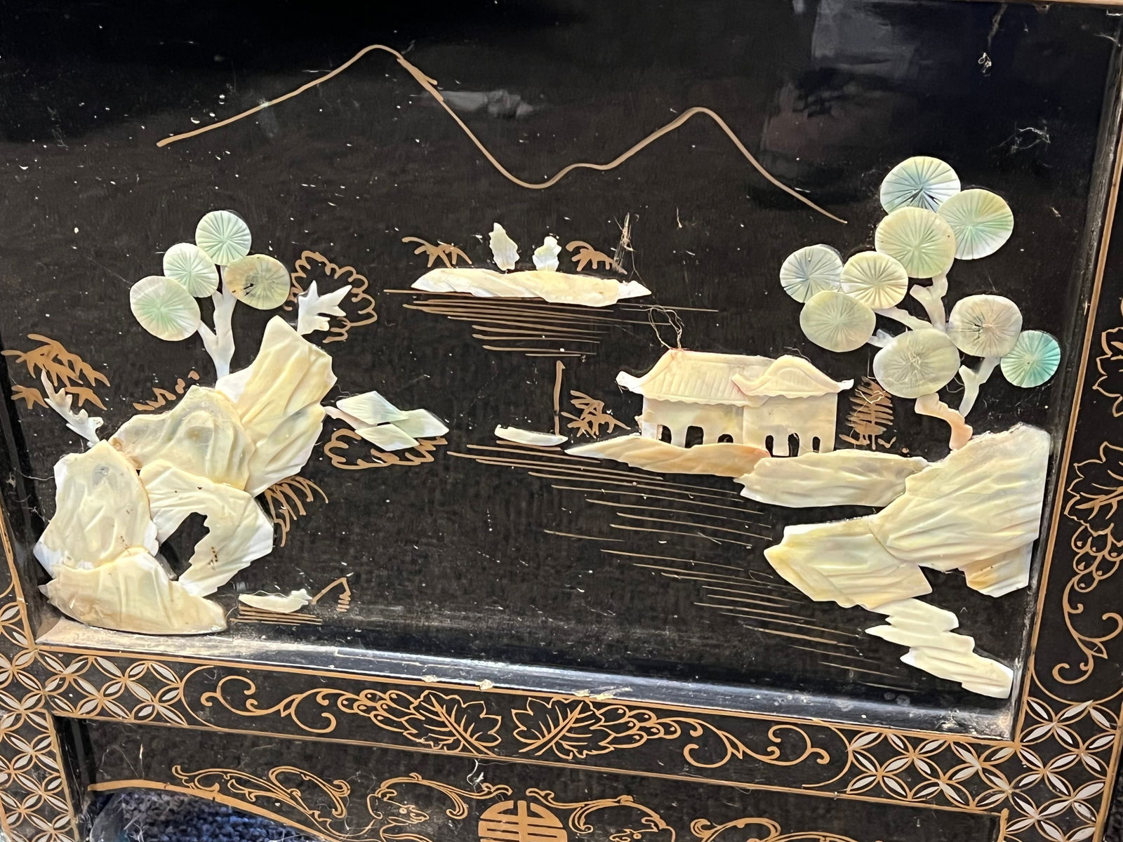 4 Panel Black Oriental Screen - 10