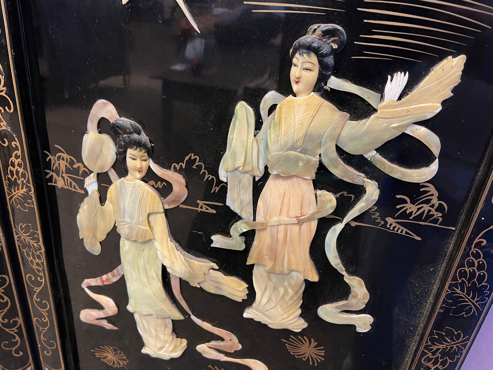 4 Panel Black Oriental Screen - 12