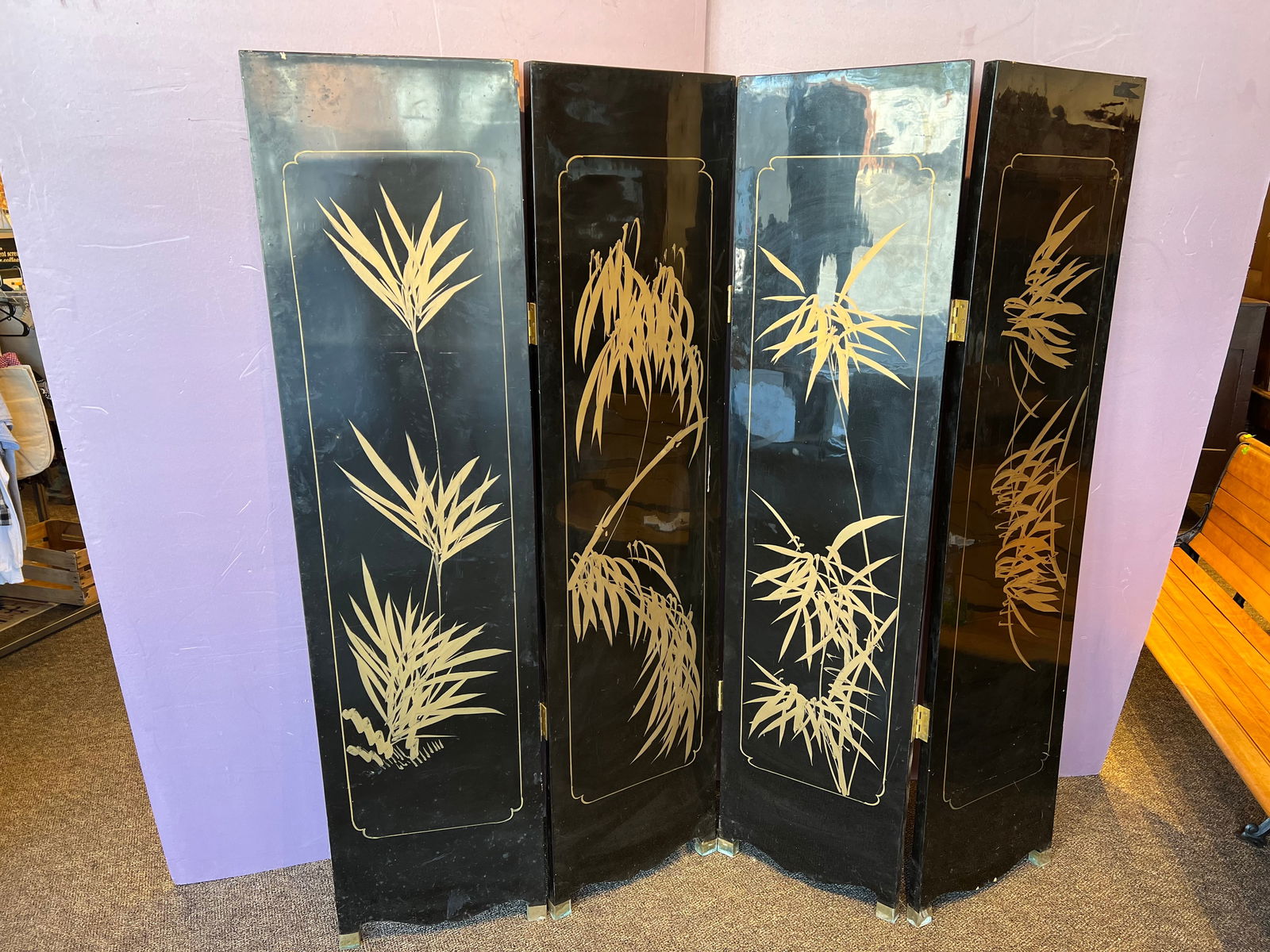 4 Panel Black Oriental Screen - 13