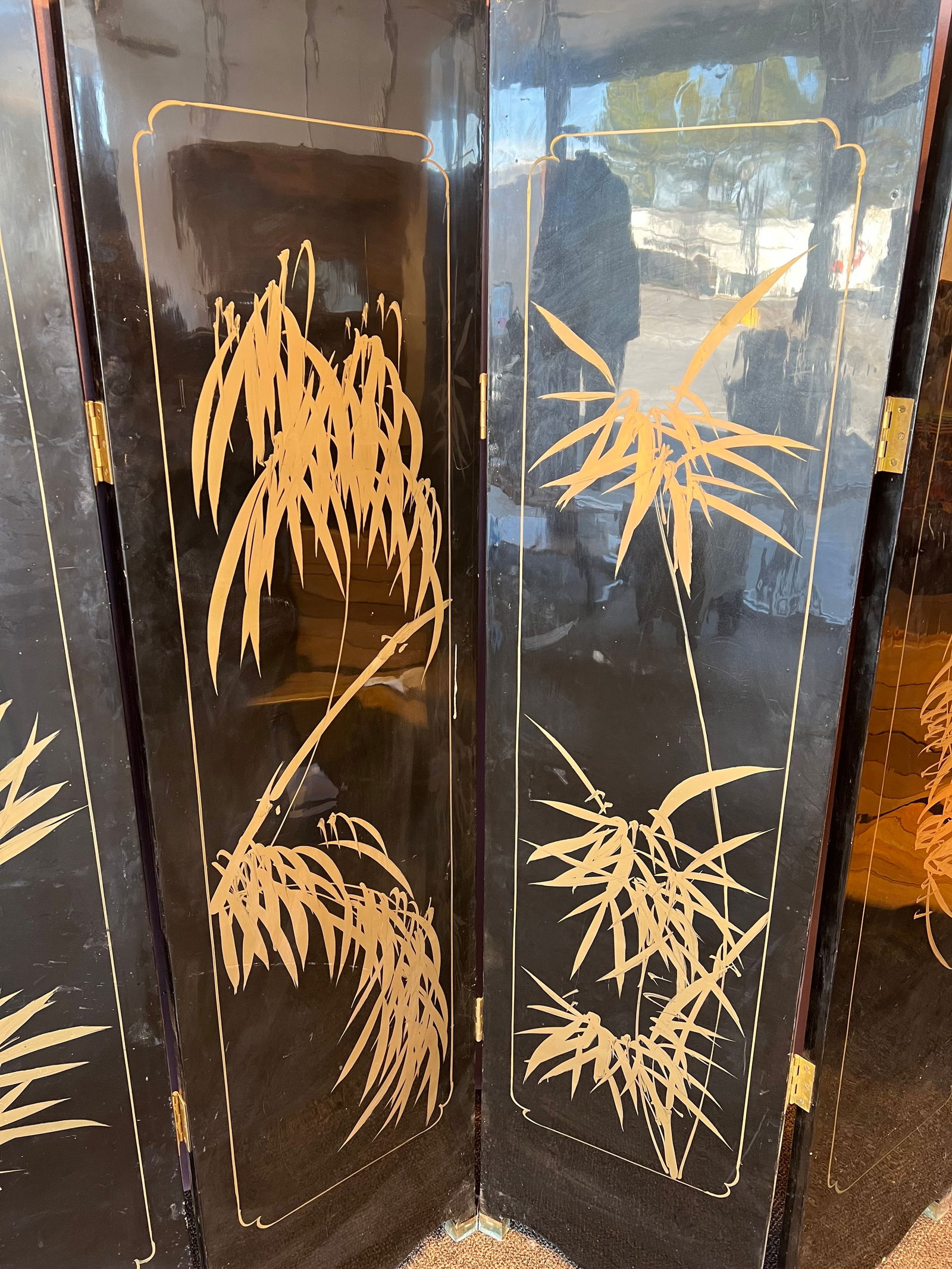 4 Panel Black Oriental Screen - 14