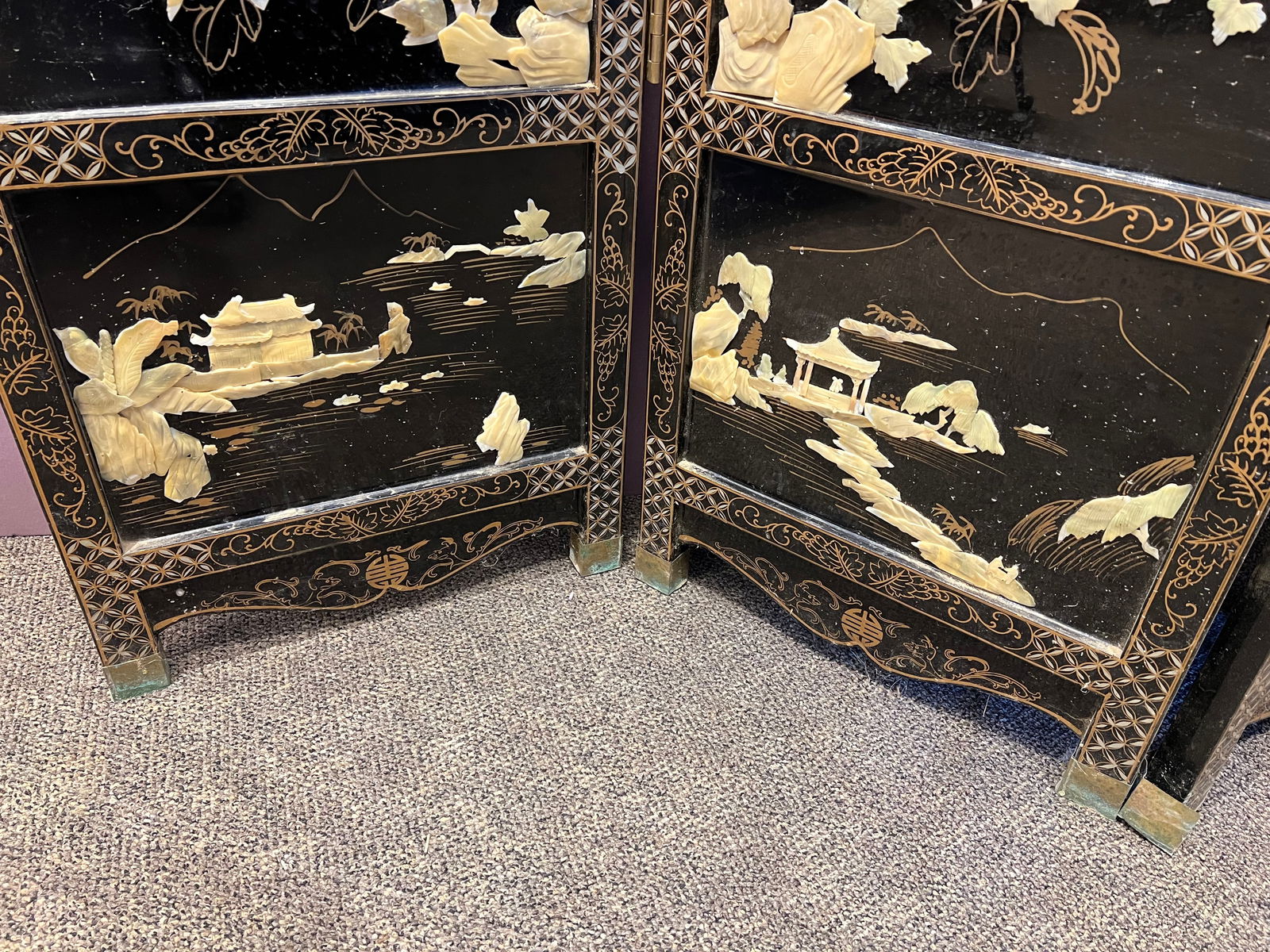 4 Panel Black Oriental Screen - 5