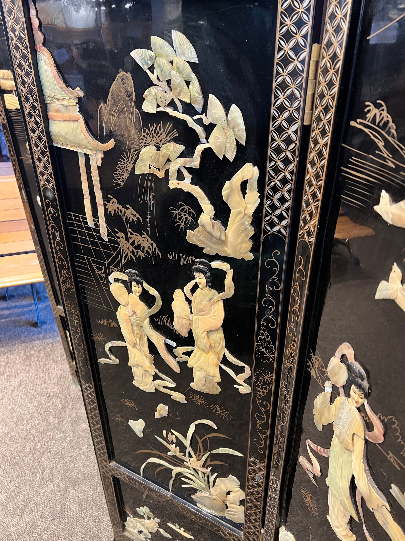 4 Panel Black Oriental Screen - 8