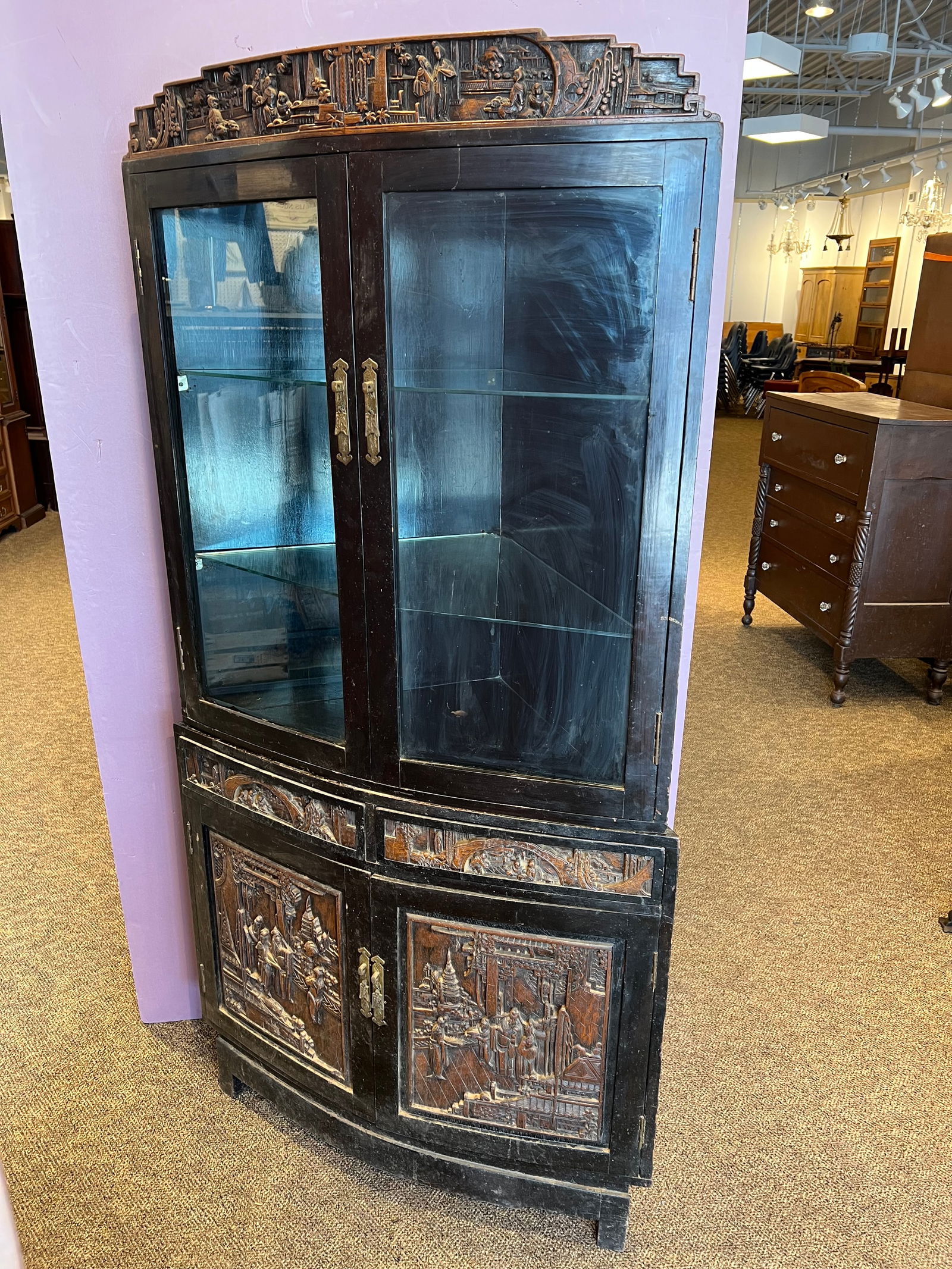 Black Lacquer Oriental Corner Cupboard - 2