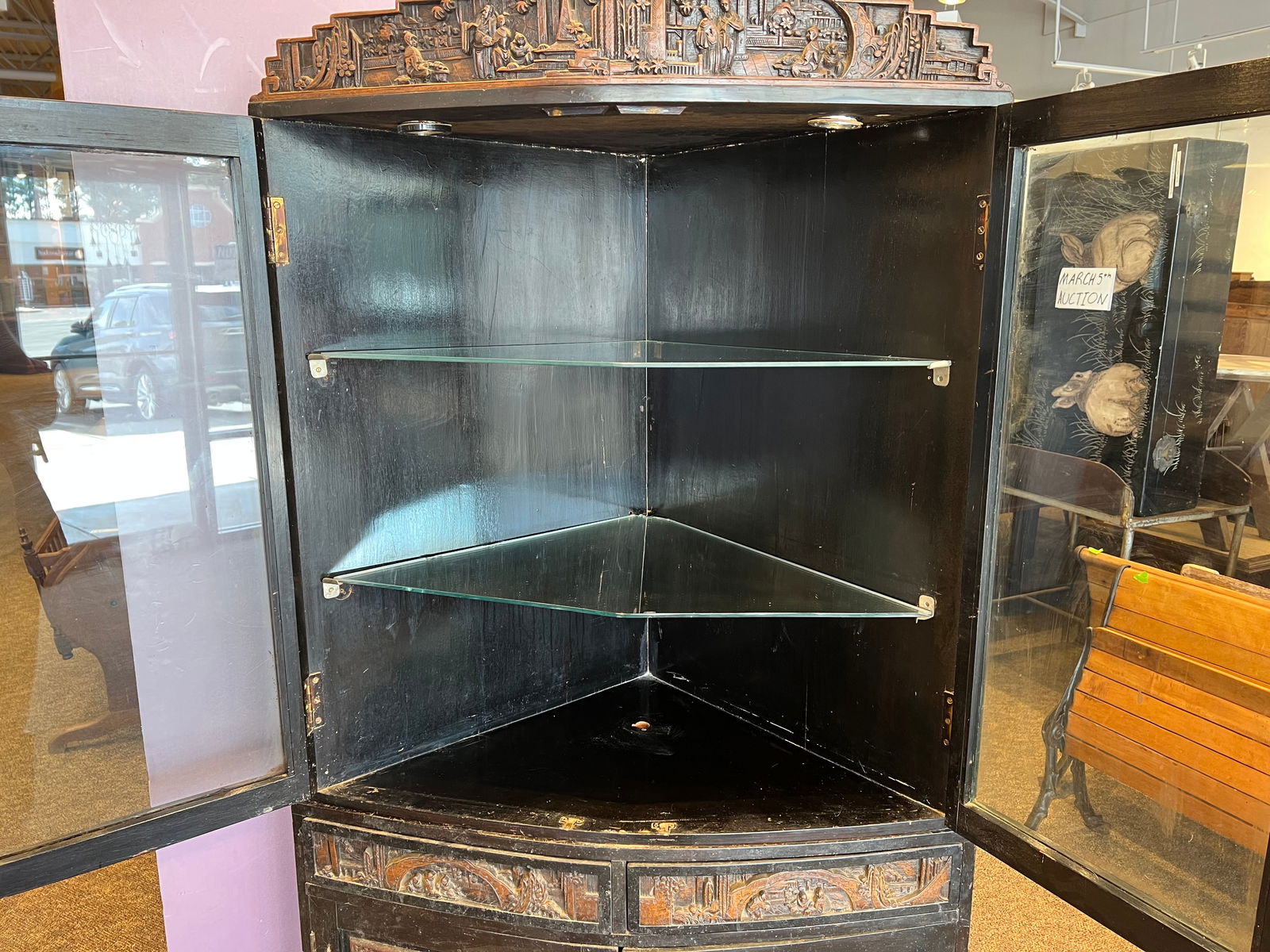 Black Lacquer Oriental Corner Cupboard - 5