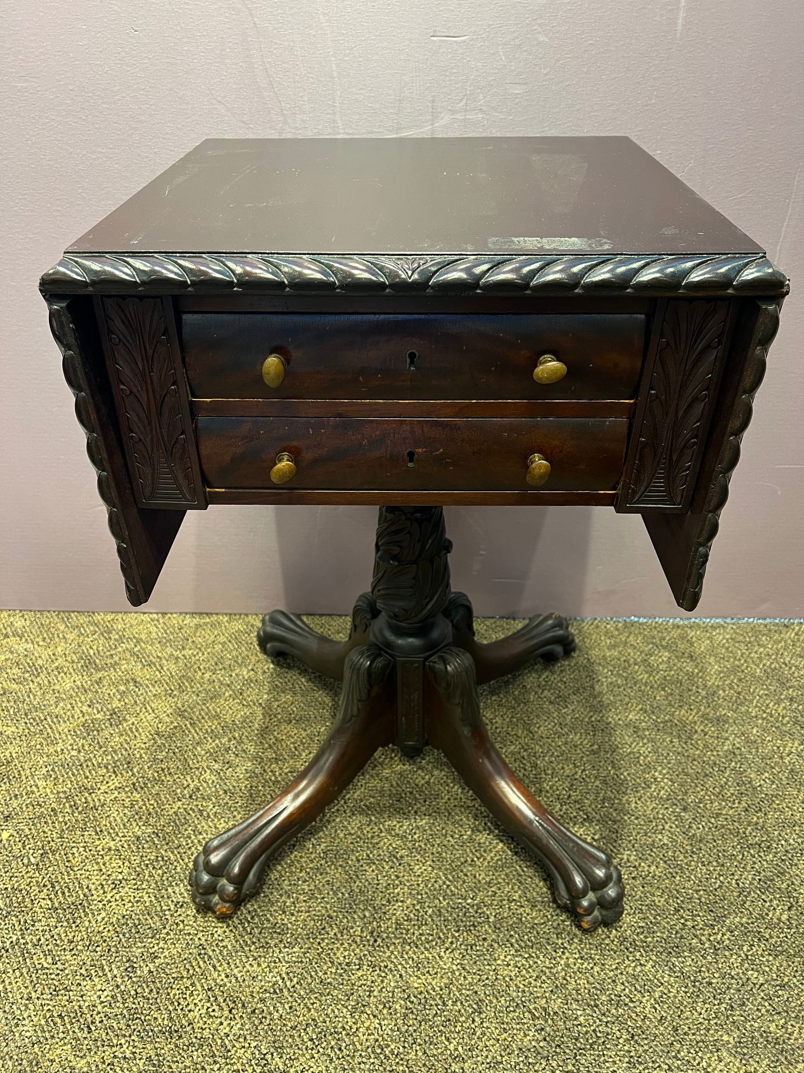 Mahogany Drop Leaf 2 Drawer Stand (1 of 6)