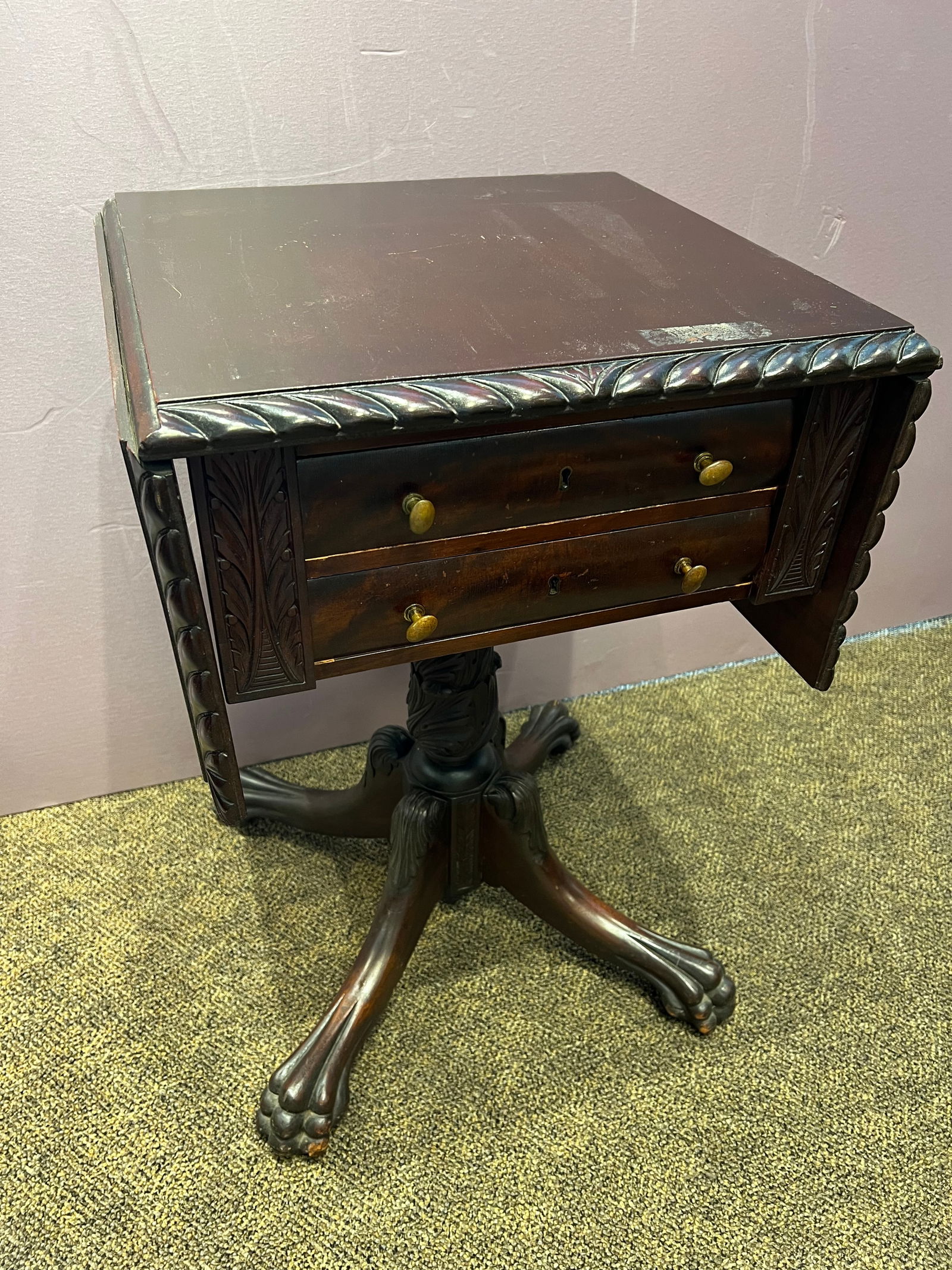 Mahogany Drop Leaf 2 Drawer Stand - 2