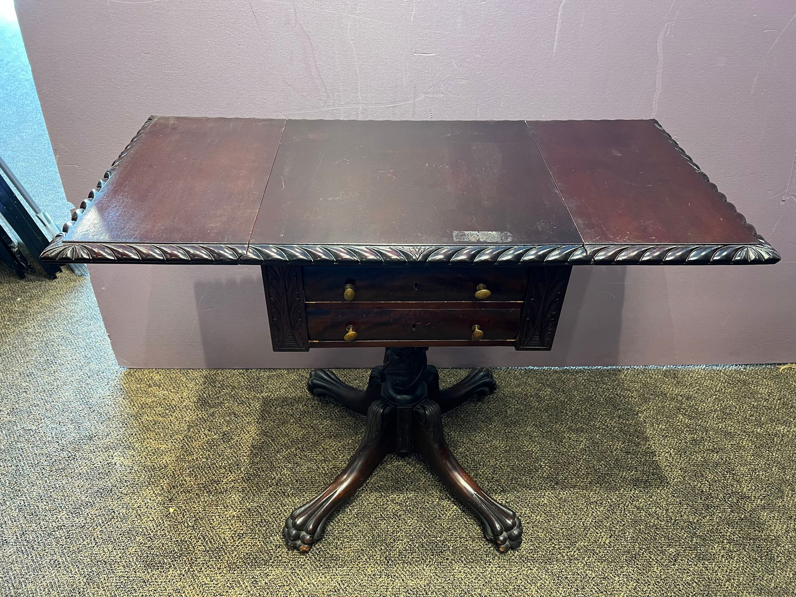 Mahogany Drop Leaf 2 Drawer Stand - 3