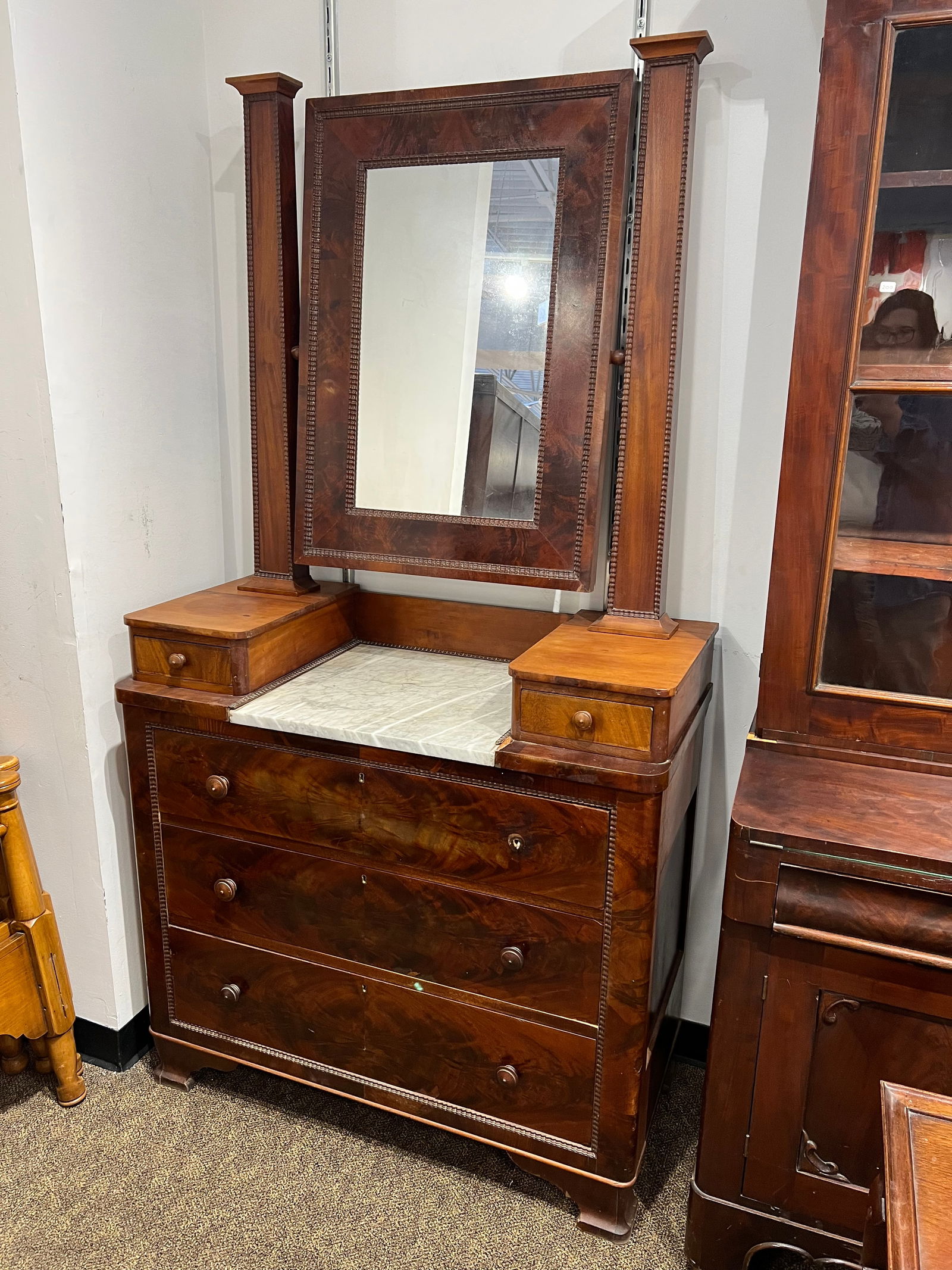 Walnut Empire Dresser with Mirror (1 of 11)