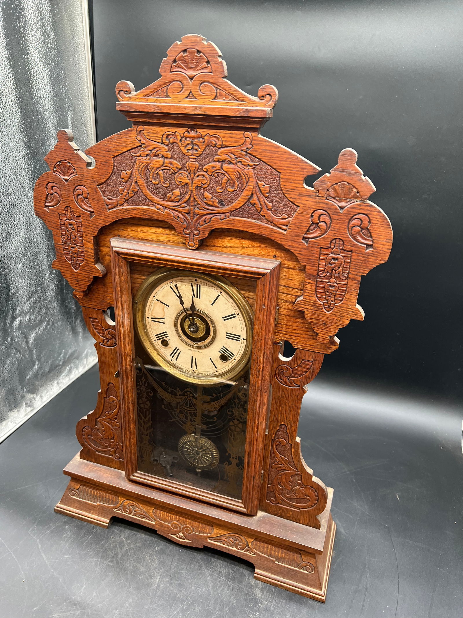 Seth Thomas Oak Mantle Clock - 2