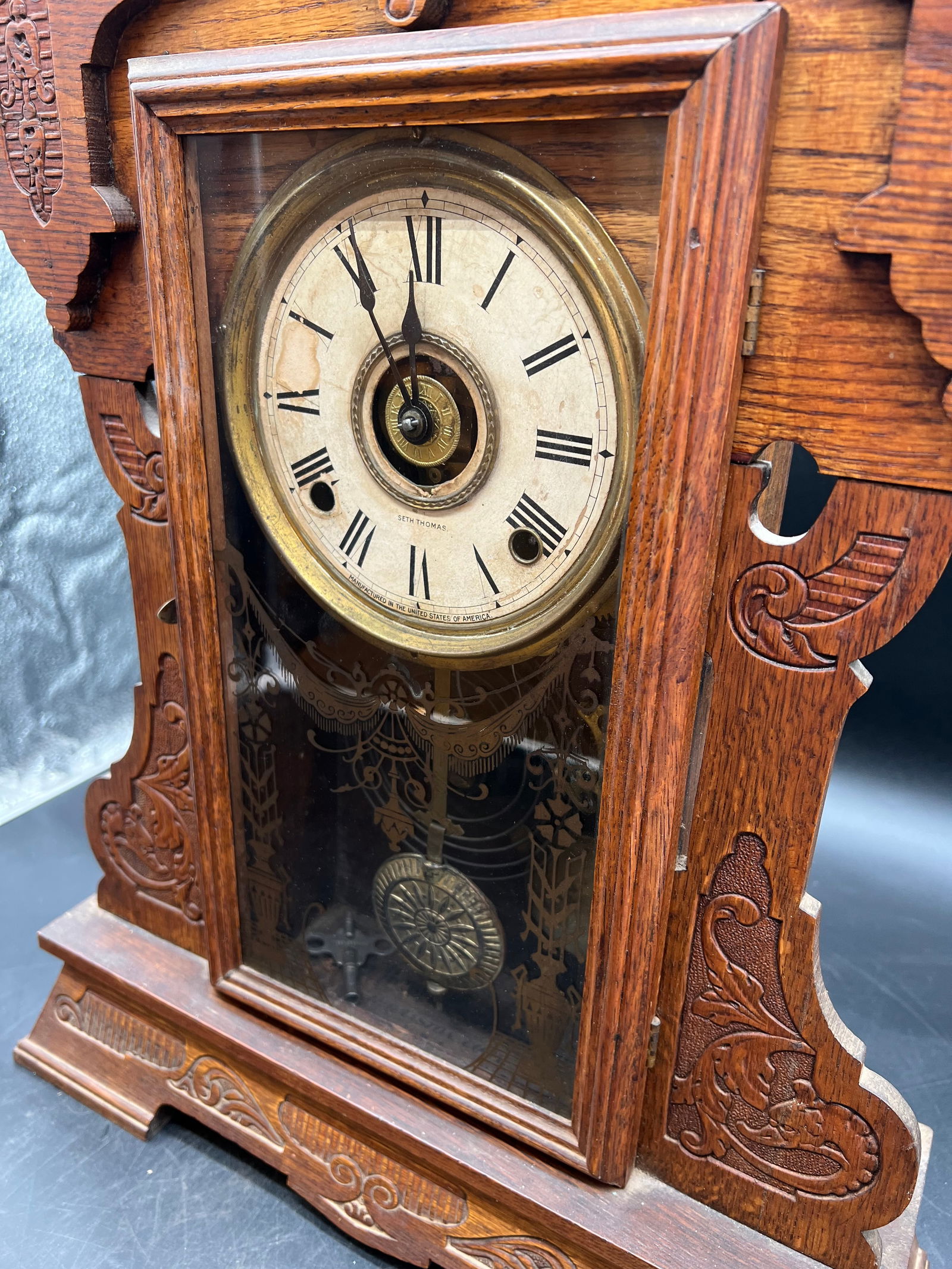 Seth Thomas Oak Mantle Clock - 5