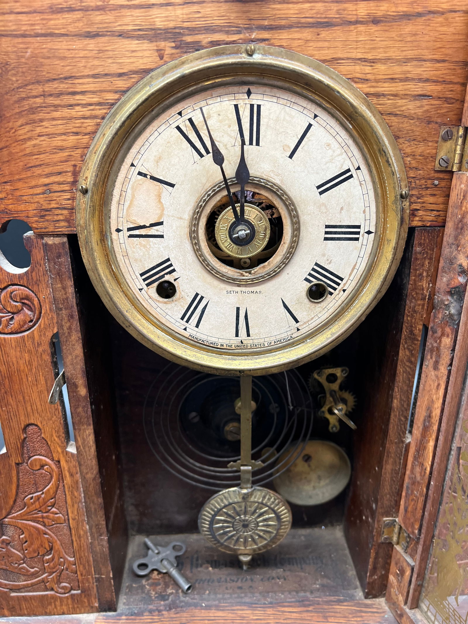 Seth Thomas Oak Mantle Clock - 6