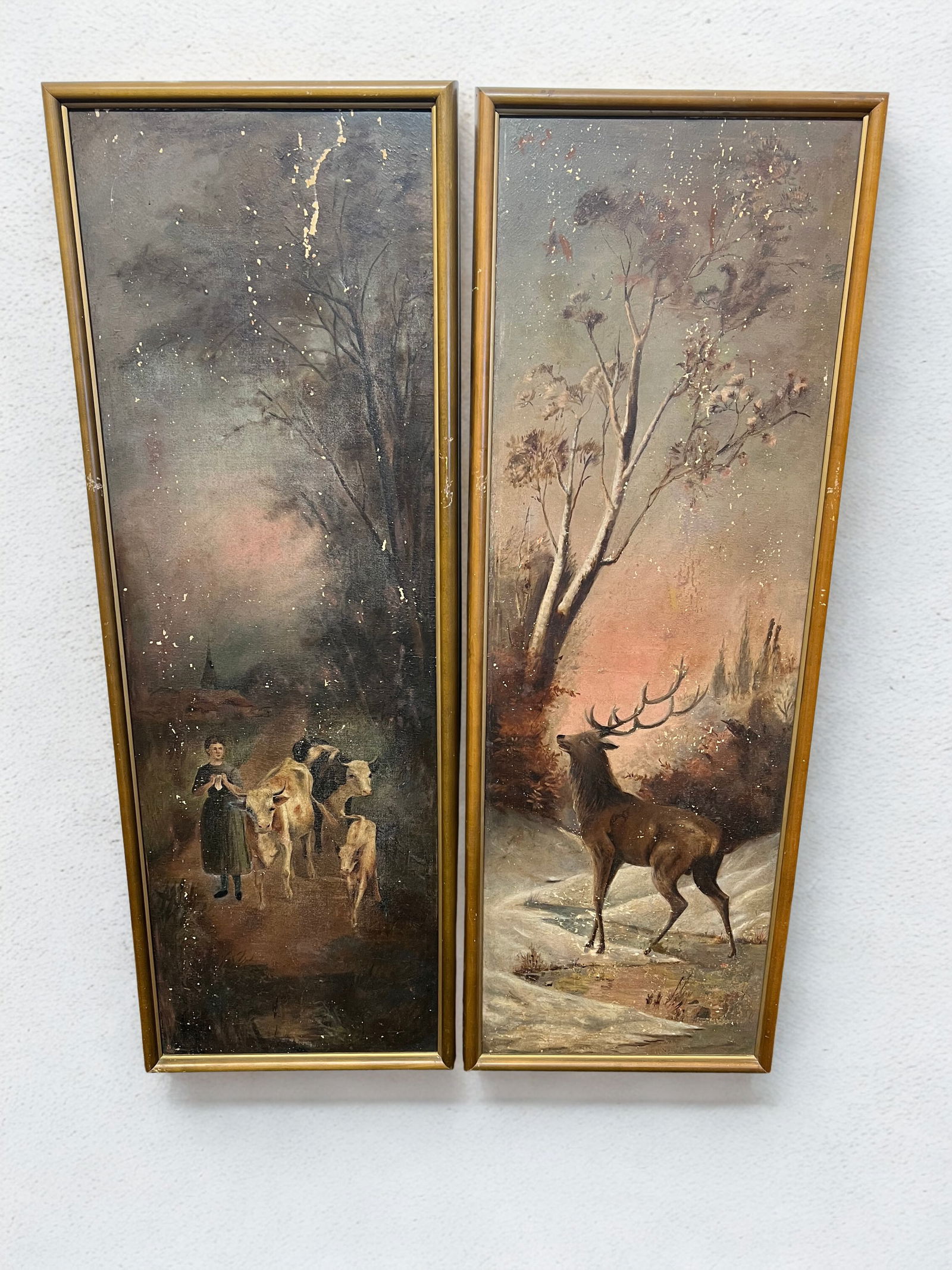 Pair of Oil on Board Paintings - Ram & Cows: Pair of Oil on Board Paintings - Ram & Cows