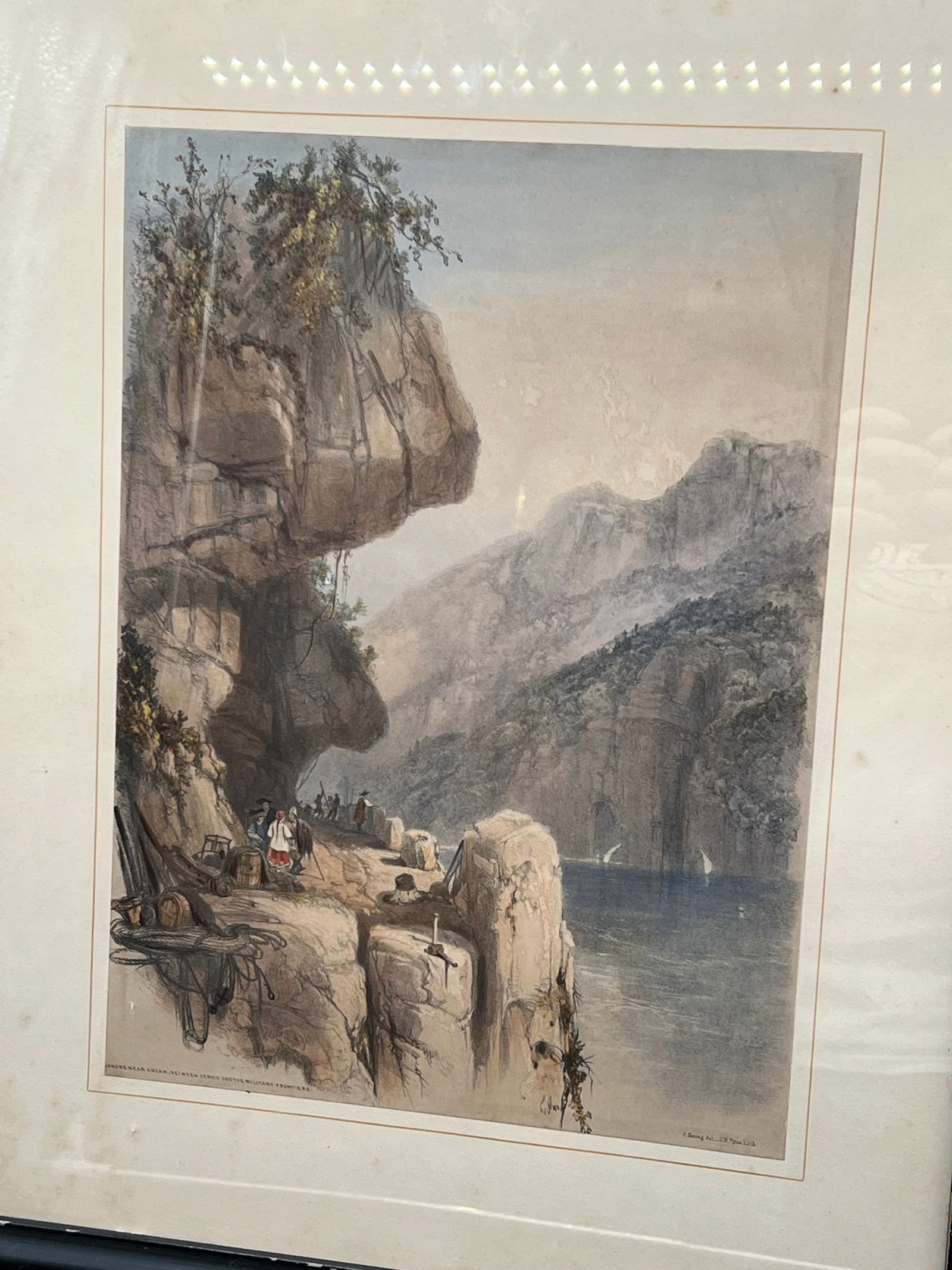 Early Print - Mountainside Harbor Scene - 2