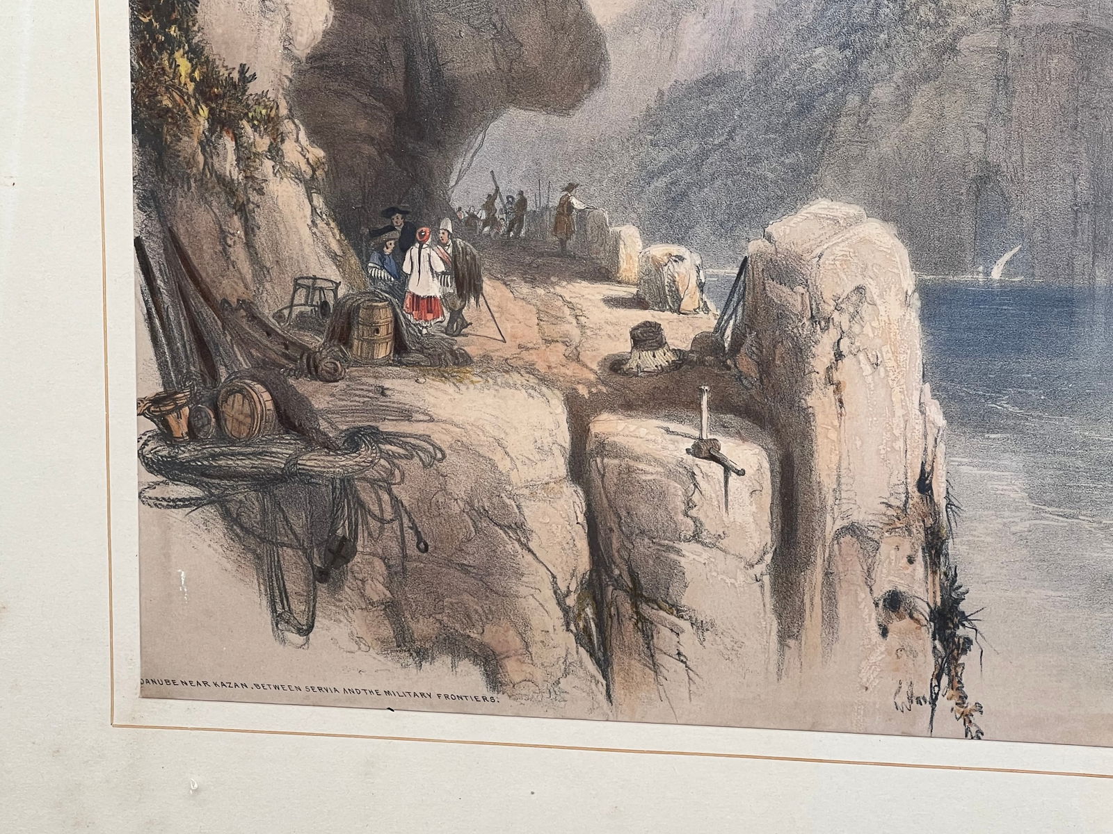 Early Print - Mountainside Harbor Scene - 3