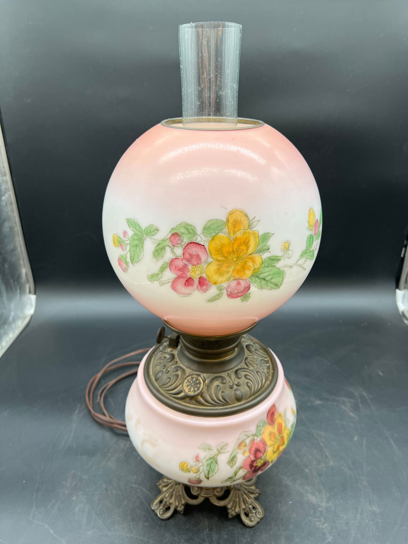 Gone with the Wind Lamp: Gone with the Wind Lamp. Electrified. Pink to White shades with hand painted decorations