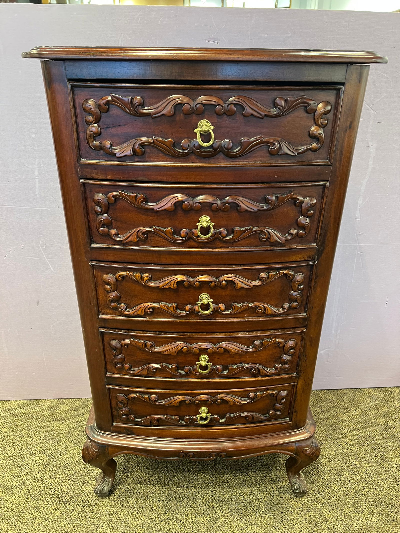 Mahogany Lingerie Chest: Mahogany Lingerie ChestFrench Rococo design. 5 drawers