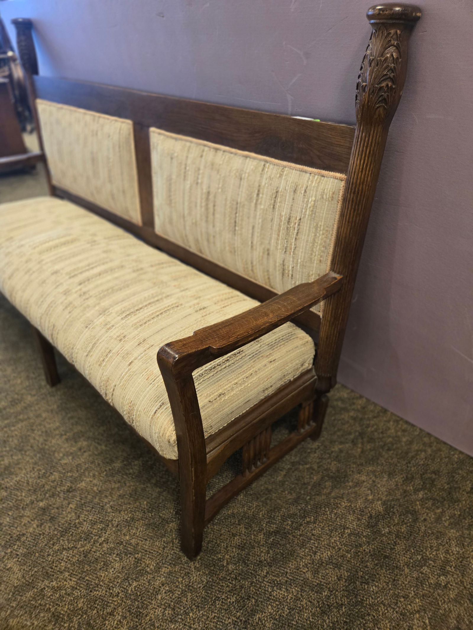 Oak Upholstered Settee - 2