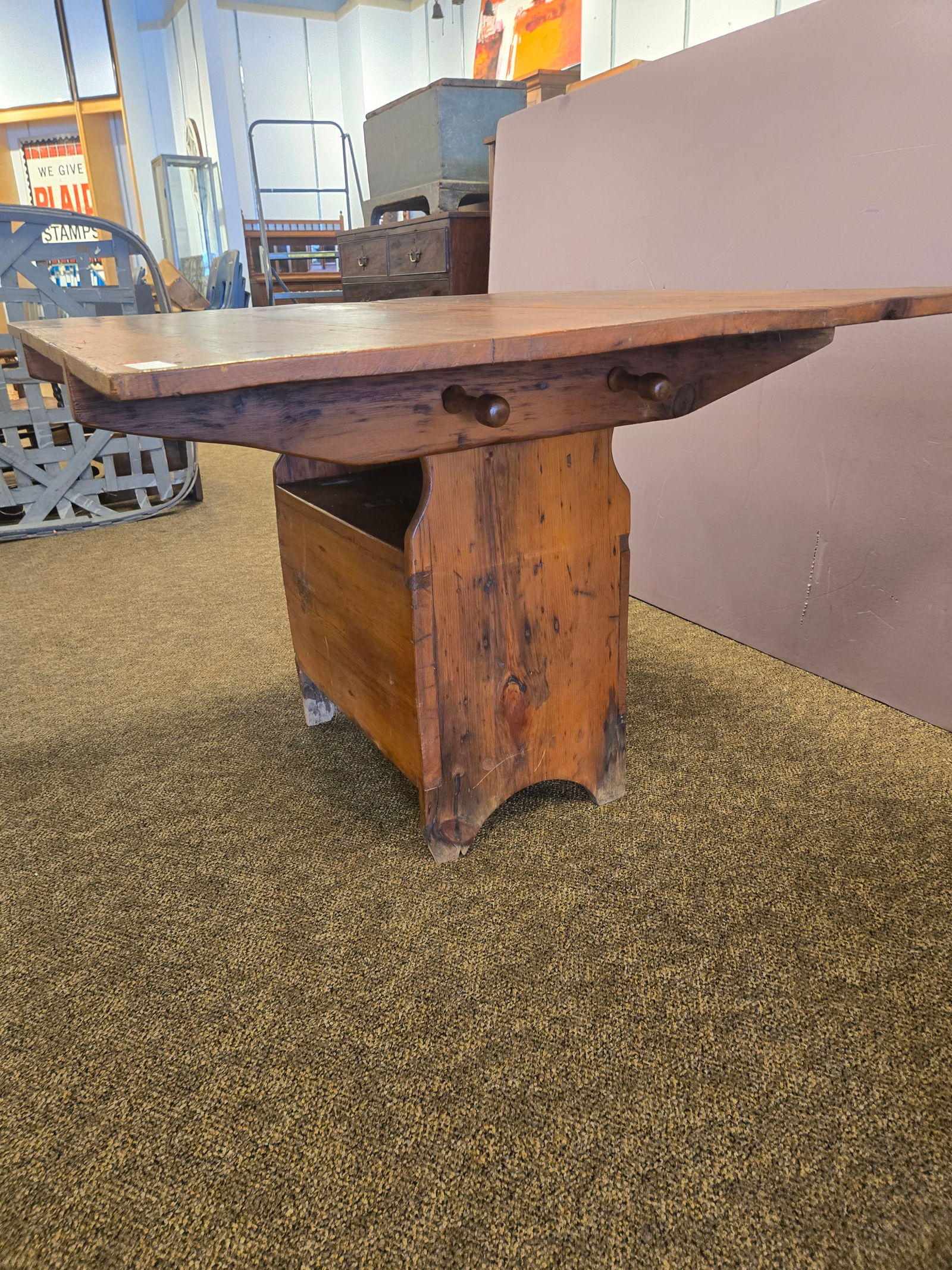 Pine Tavern Table/Highback Hall Bench: Pine Tavern Table/Highback Hall Bench. Peg hinges, 4 in total