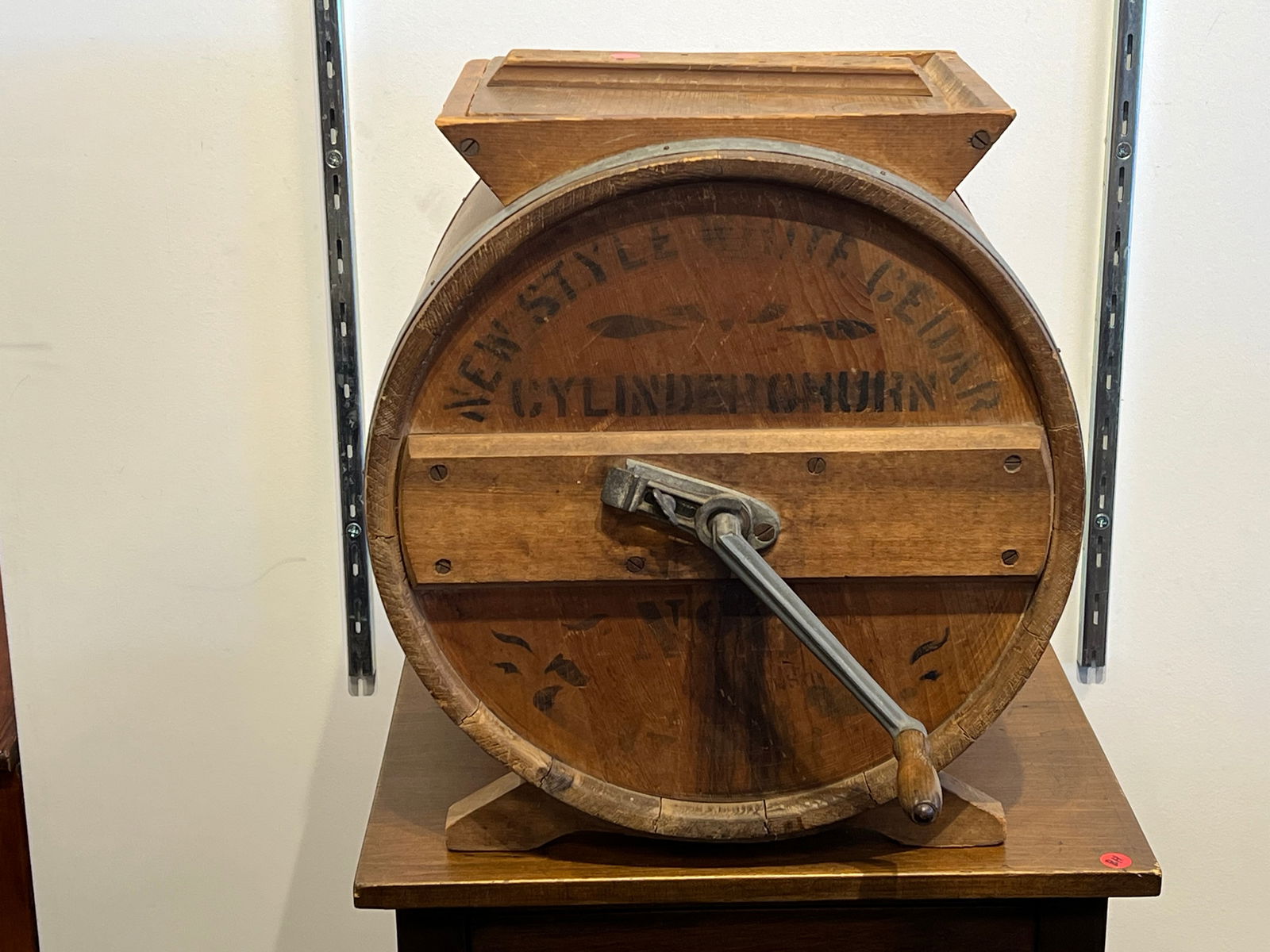 Early Barrel -Style Butter Churn: Early Barrel -Style Butter Churn. White Cedar. Hand crank