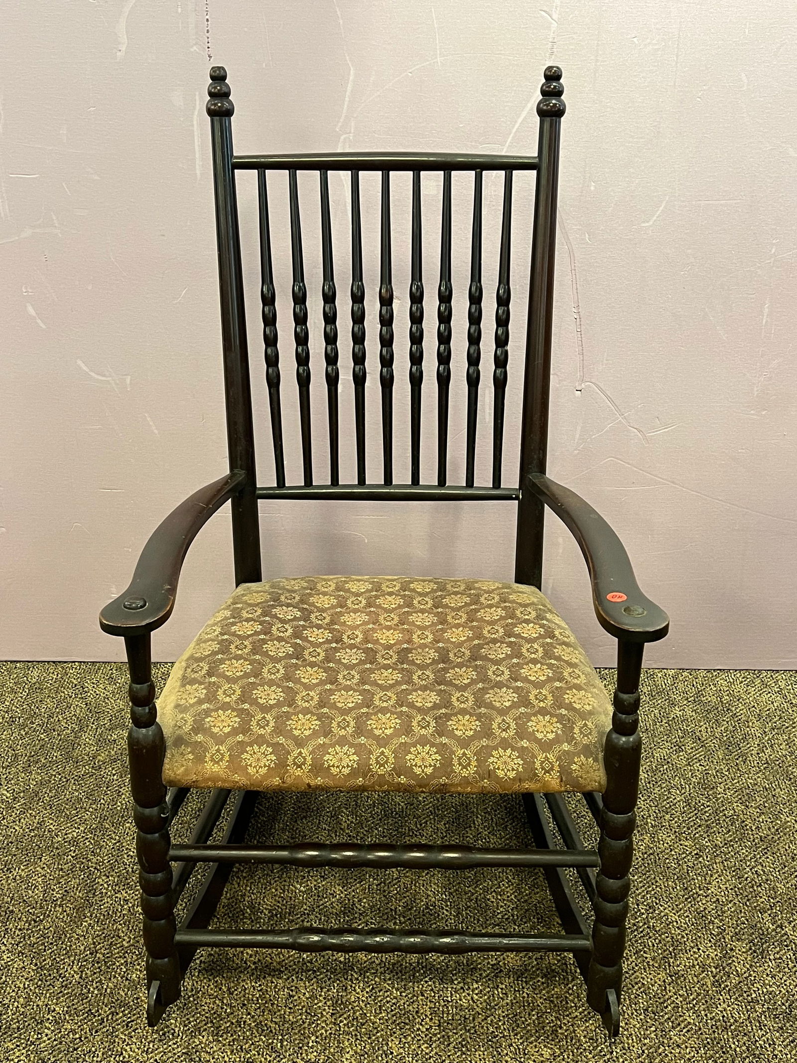 Early Spindle Back Rocker: Early Spindle Back Rocker. Upholstered seat.