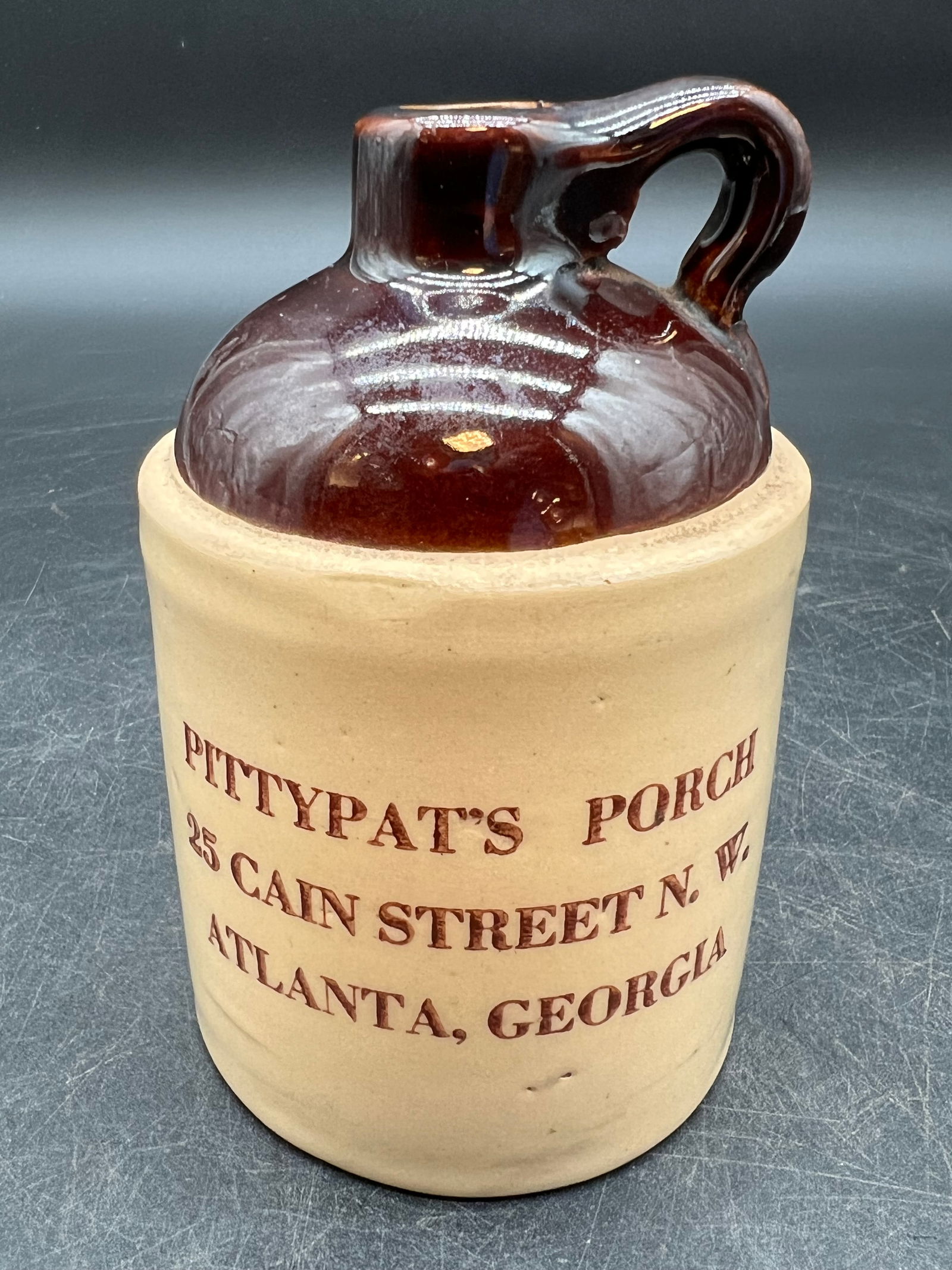 Pittypats Porch Whiskey Souvenir Jug: Pittypats Porch Whiskey Souvenir Jug. 25 Cain Street NW Atlanta GA