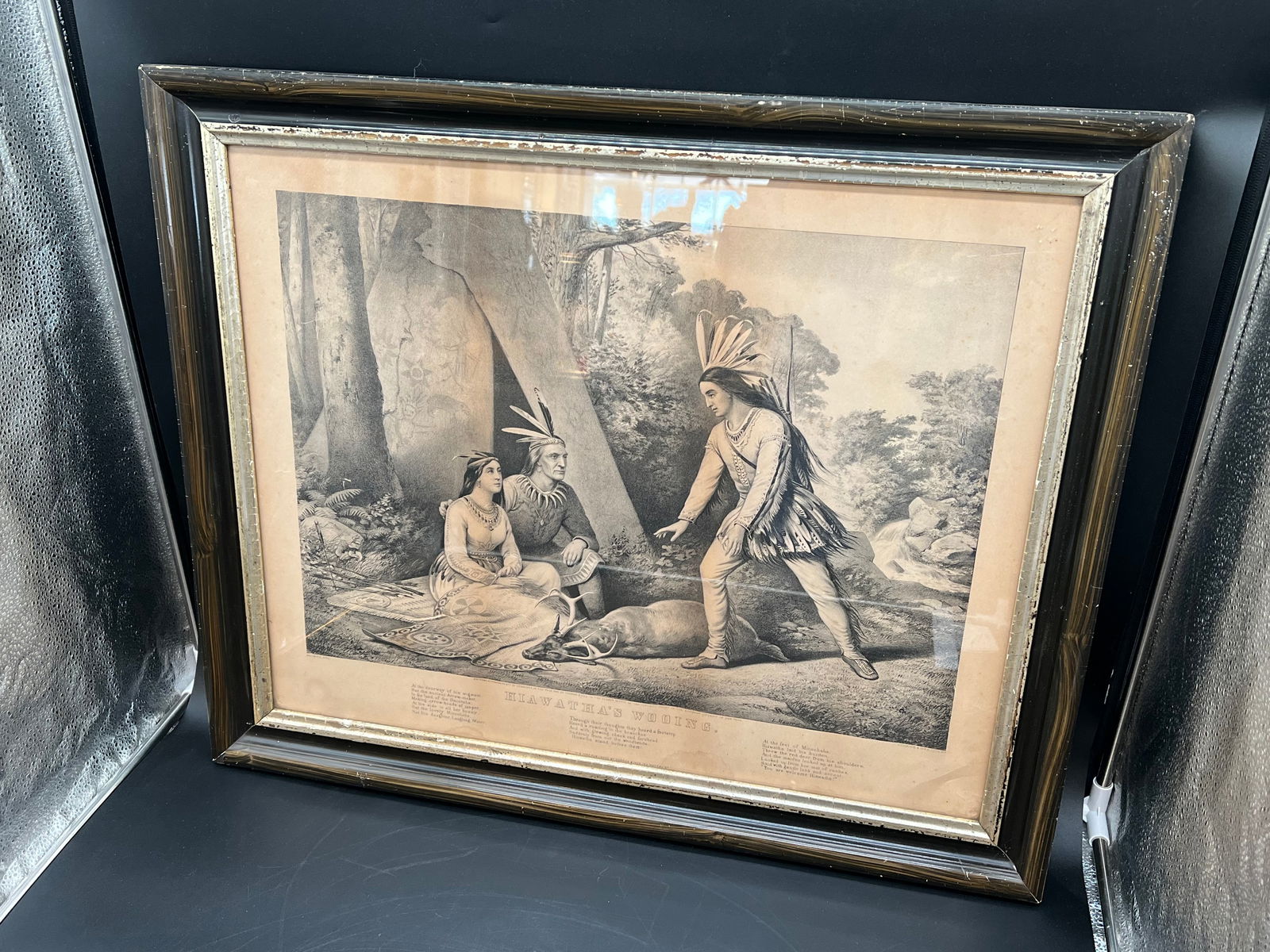 Hiawatha’s Wooing Print: Hiawatha’s Wooing Print. In brown and gold frame