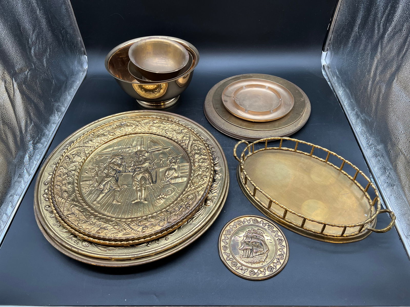 Lot of Brass Items: Lot of Brass Items. Trays, bowls, & plates
