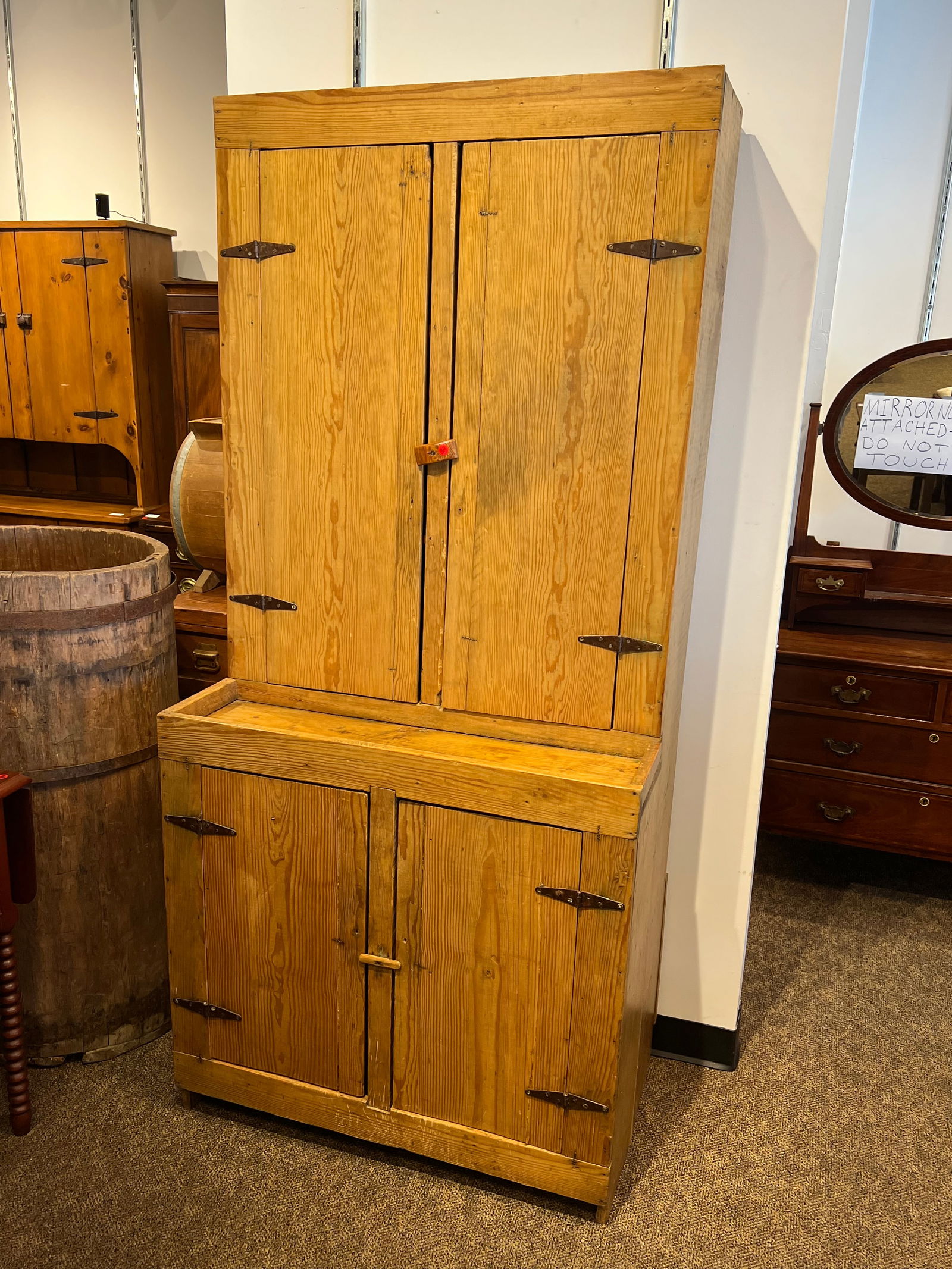 Primitive Pine Stepback Cupboard - 2