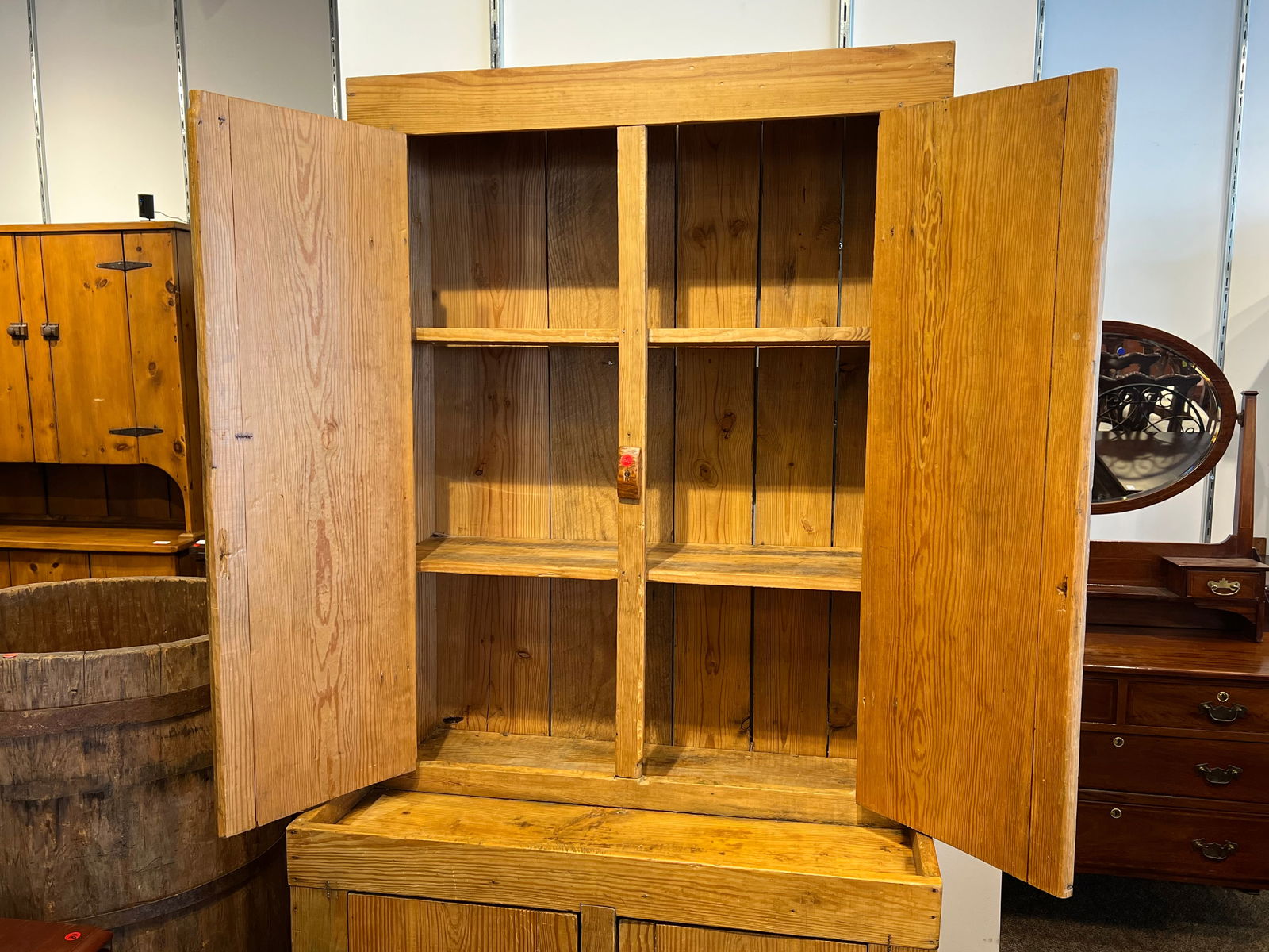 Primitive Pine Stepback Cupboard - 6