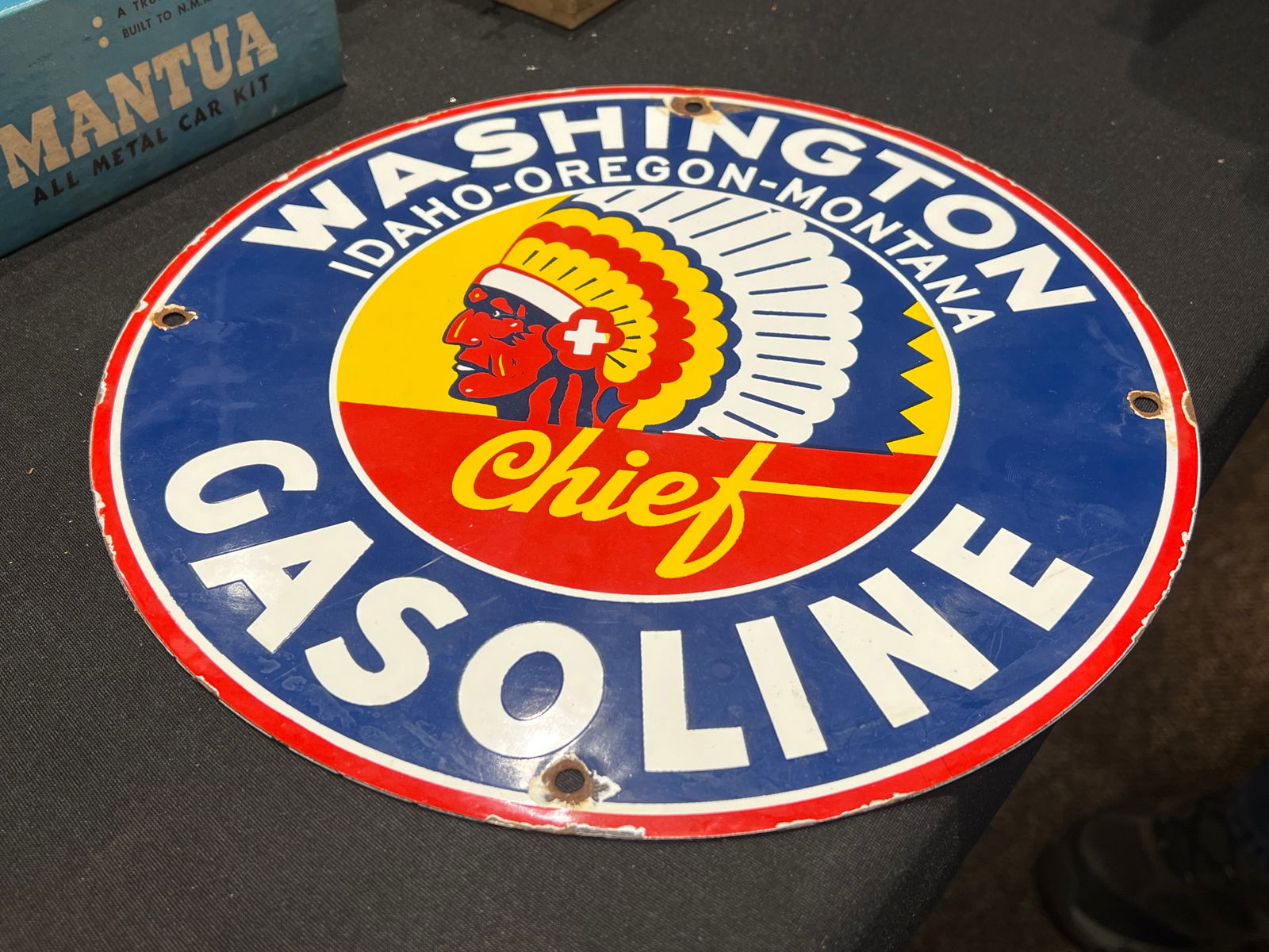 Washington Gasoline Porcelain Advertising Sign: Washington Gasoline Porcelain Advertising Sign. Possible reproduction. One sided. Other side plain porcelain.