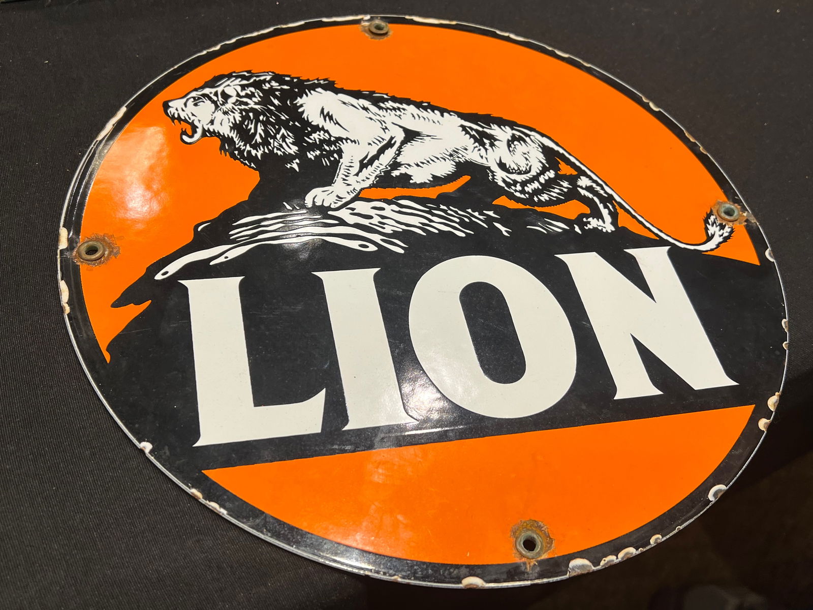 Lion Porcelain Advertising Sign: Lion Porcelain Advertising Sign. Possibly reproduction. One sided