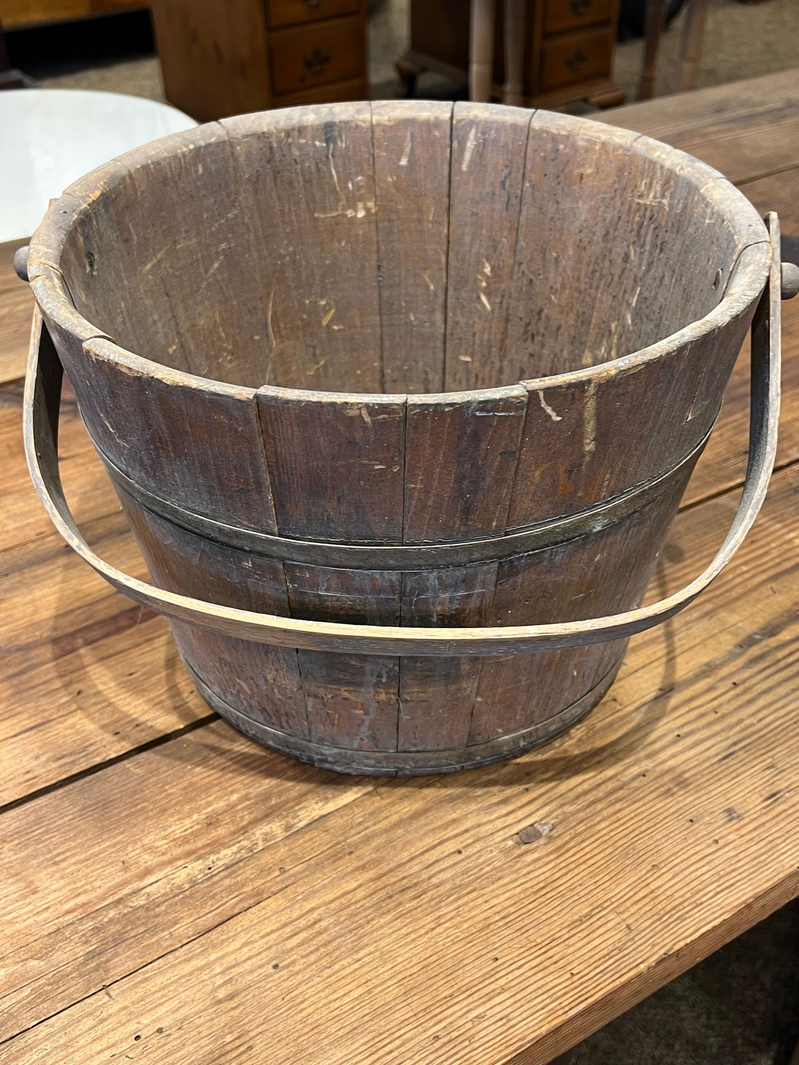 Early Wooden Bucket With Handle: Early Wooden Bucket With Handle