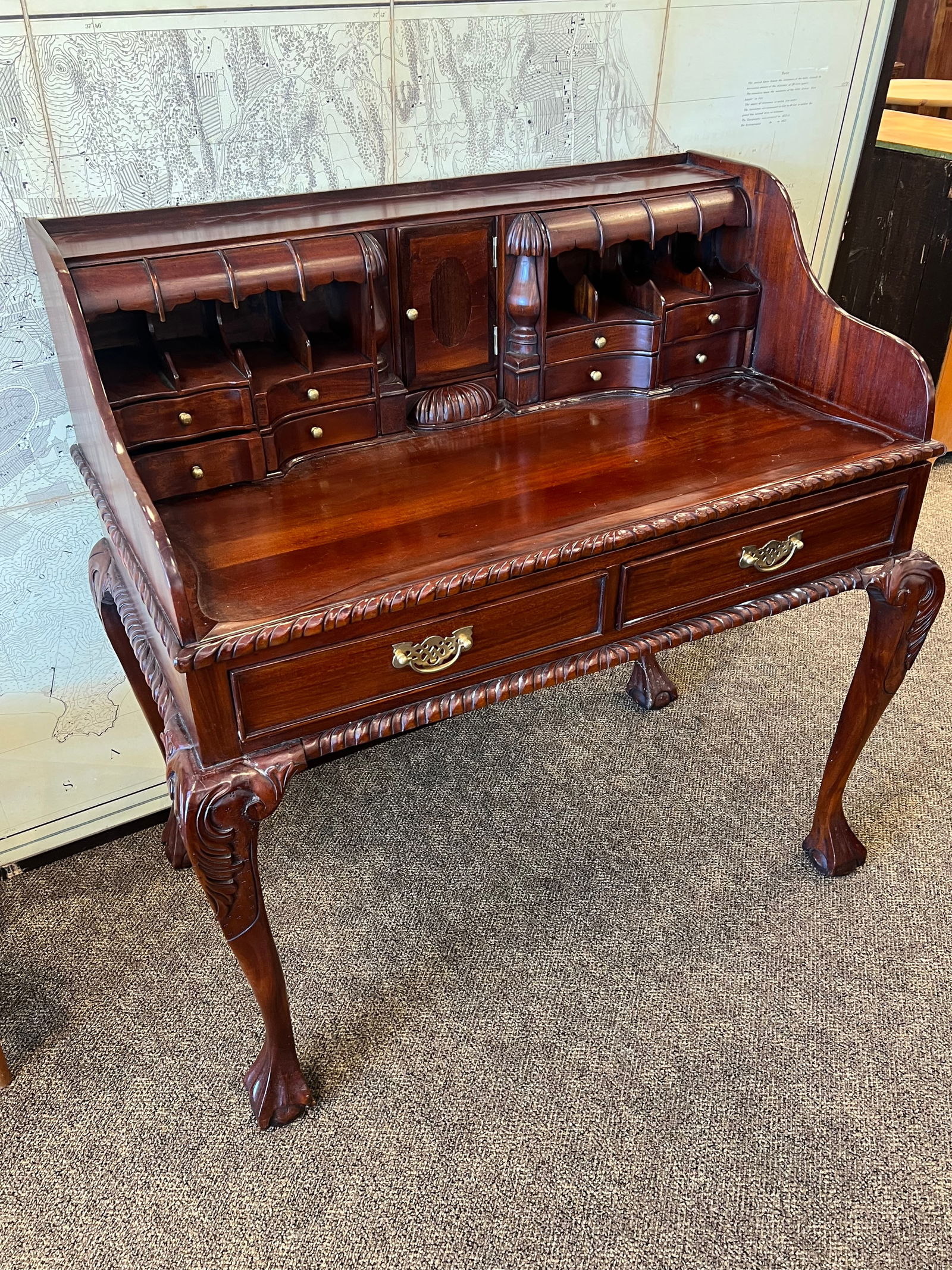 Indonesian Mahogany Desk: Indonesian Mahogany Desk. Ball and claw foot chippendale legs. 2 piece desk