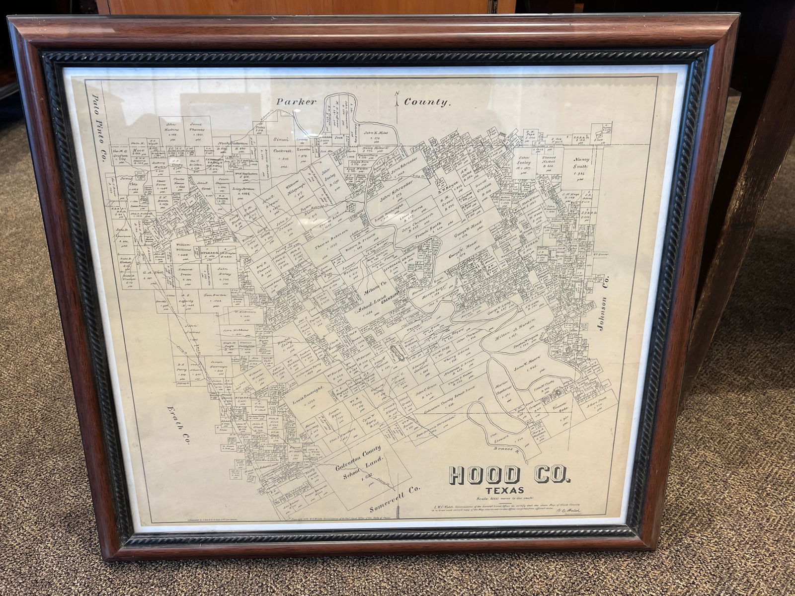 Map of Hood County Framed Map: Map of Hood County Framed Map. Mahogany frame