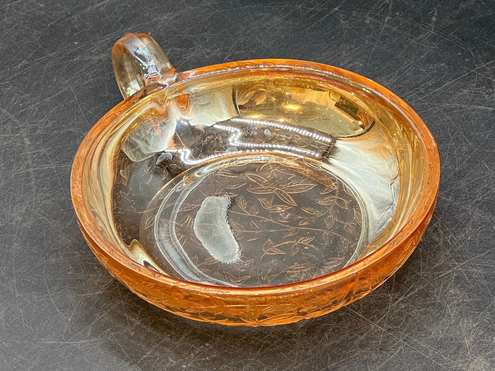 Carnival Glass Nappy: Carnival Glass Nappy. Jeanette Floragold - Iridescent Pattern