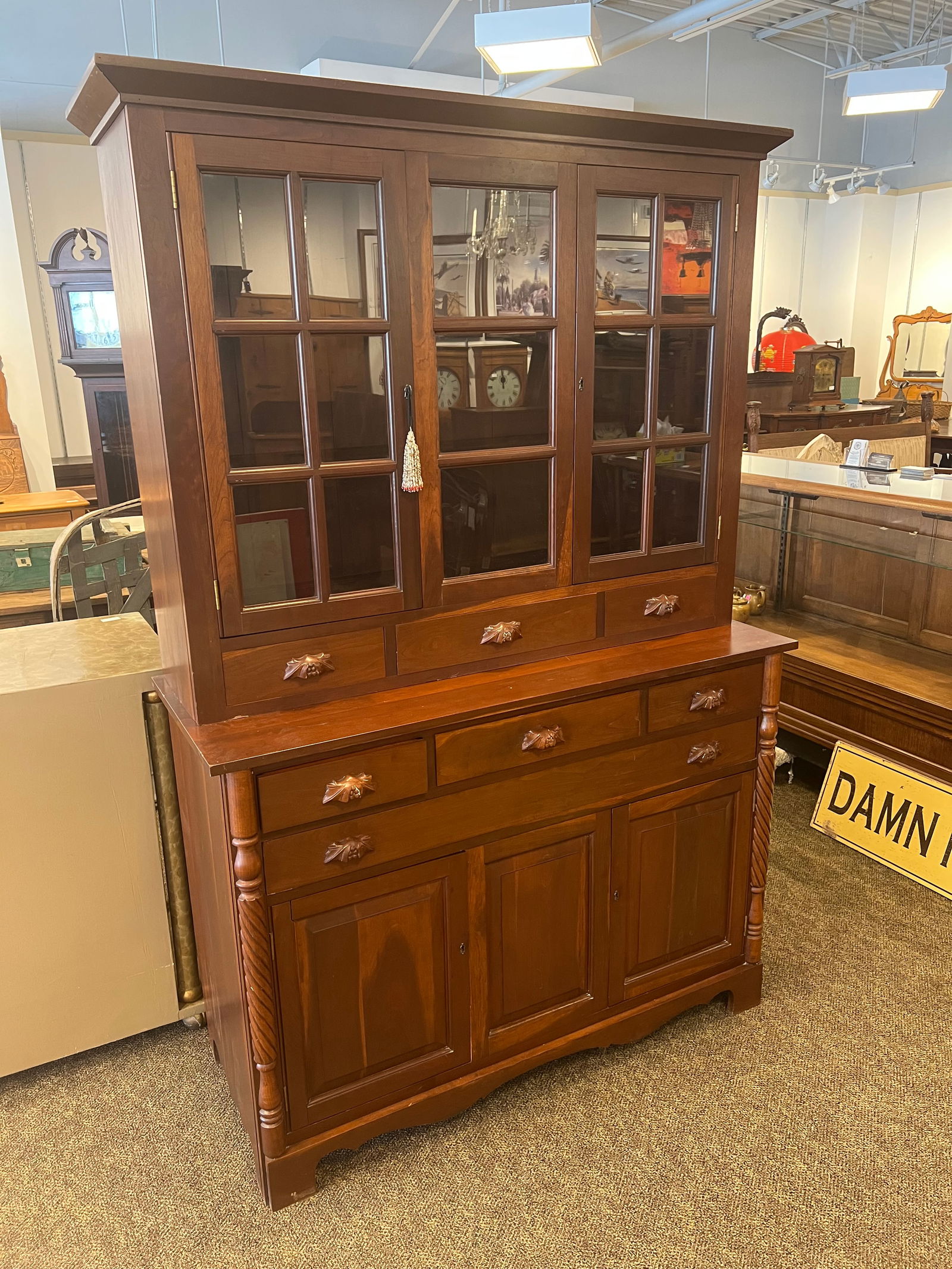 Pair of Depression Glass Candle Holders: Pair of Depression Glass Candle Holders. 2 glass doors, 7 drawers, and 3 doors. 2 pc. cabinet