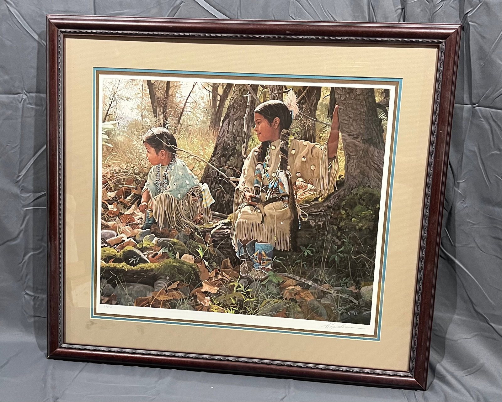 Signed Ray Swanson Print - â€œIndian Summer Playâ€: Signed Ray Swanson Print - â€œIndian Summer Playâ€. In modern frame. Has certificate of authenticity