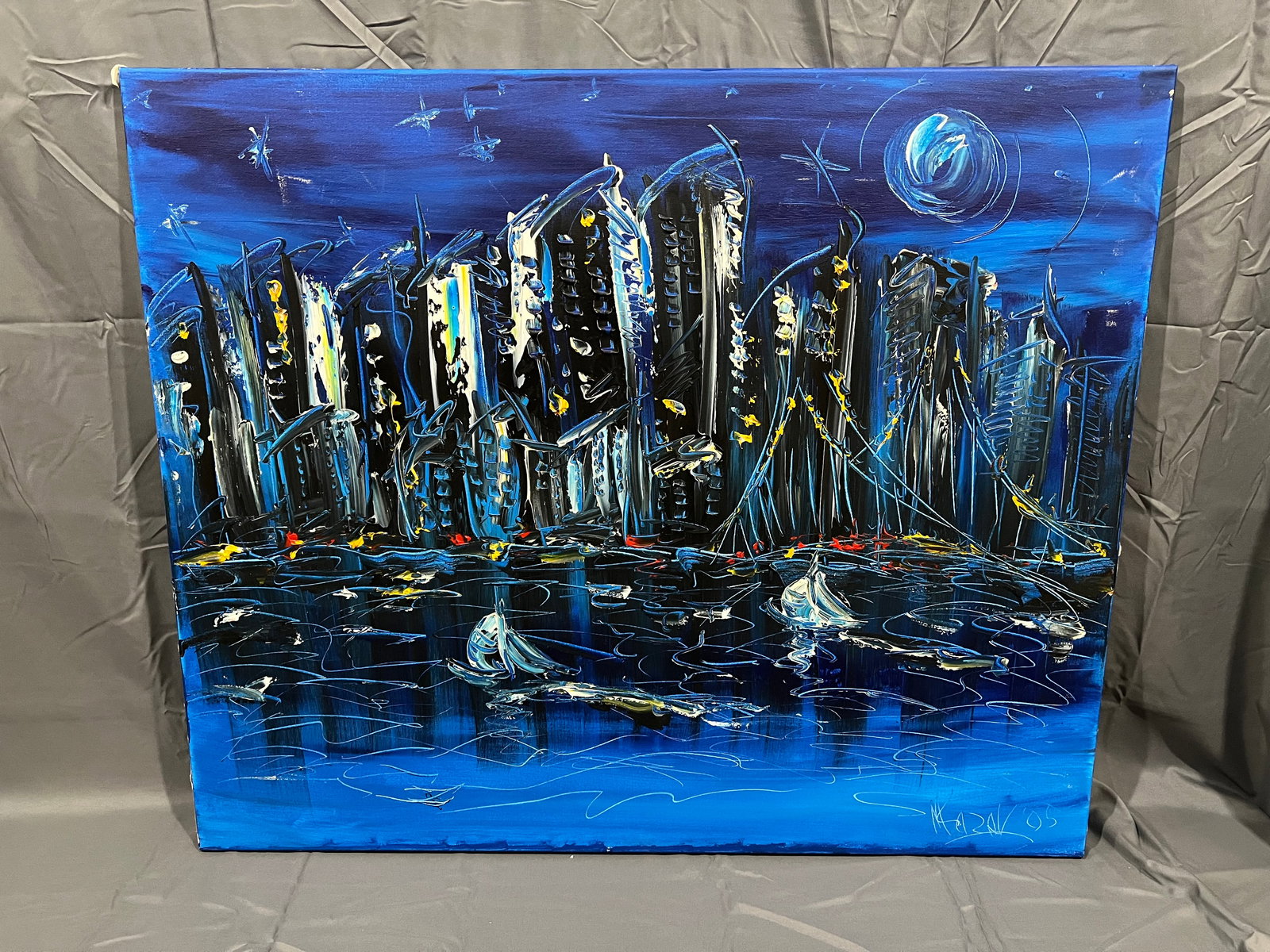 Signed Mark Kazav Manhattan B Line Acrylic on Canvas: Signed Mark Kazav Manhattan B Line Acrylic on Canvas. No frame